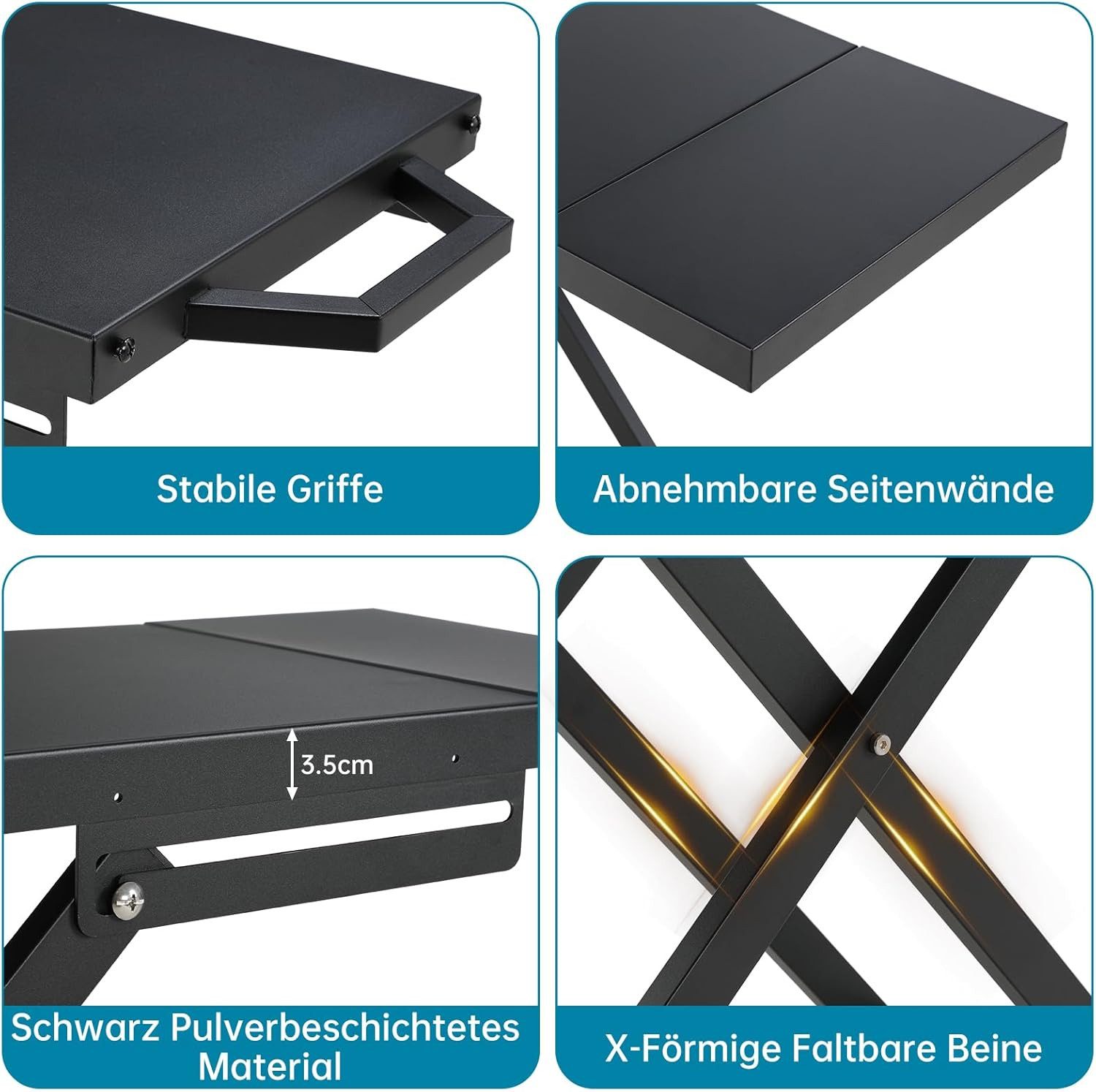 TLGREEN Grillablagetisch für Steakgrill 102x39 cm (Tragbarer BBQ Ablagetisch mit 2 Rädern & Abnehmbarem Seitenbrett, 30kg Traglast Faltbarer Grillständer), für Outdoor Camping Garten Terrasse Balkon