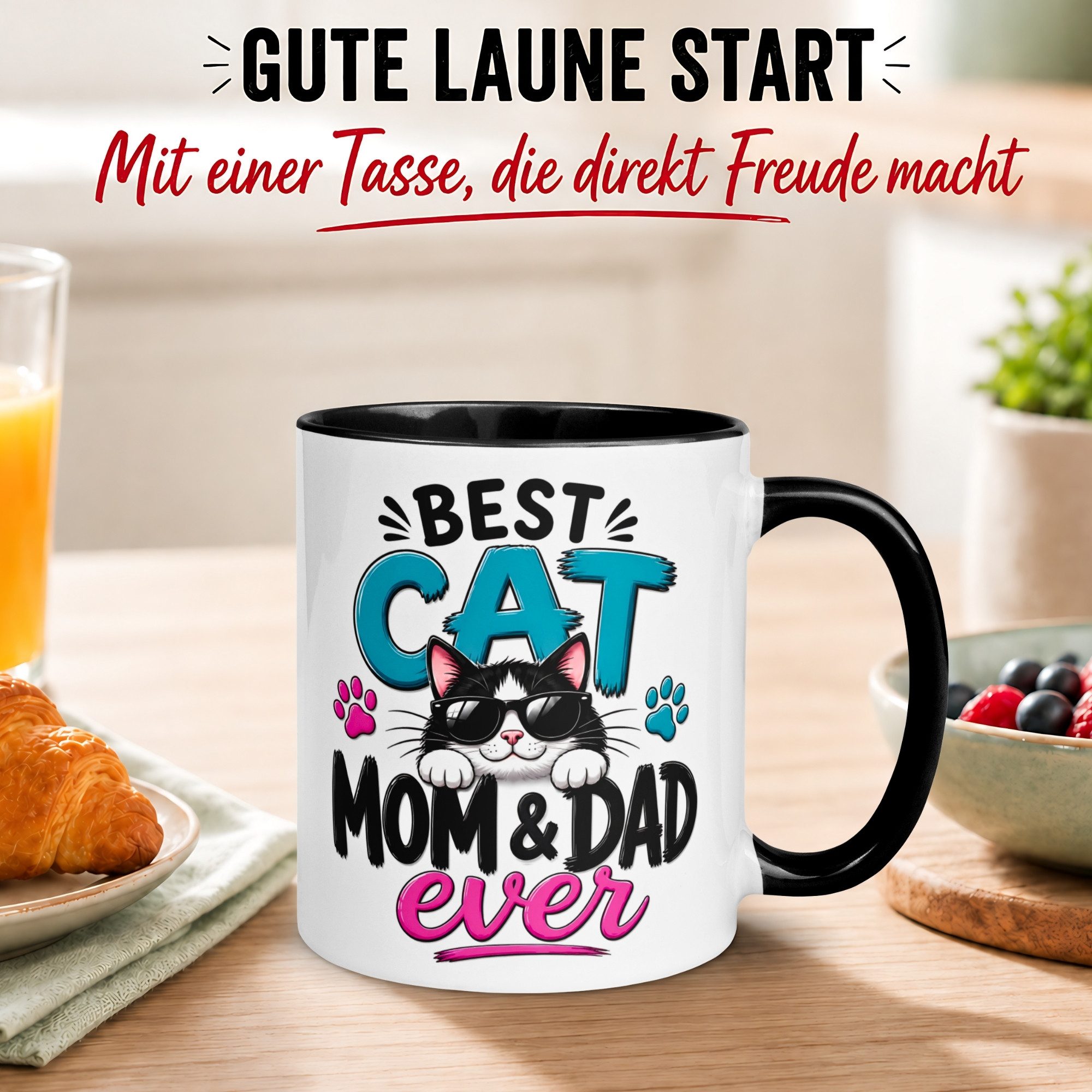 Momentals Tasse Katze – „Best Cat Mom&Dad ever“ – Geschenk Katzenmama Katzenpapa, Gratis Versand · Links-&Rechtshänder · Spülmaschinenfest