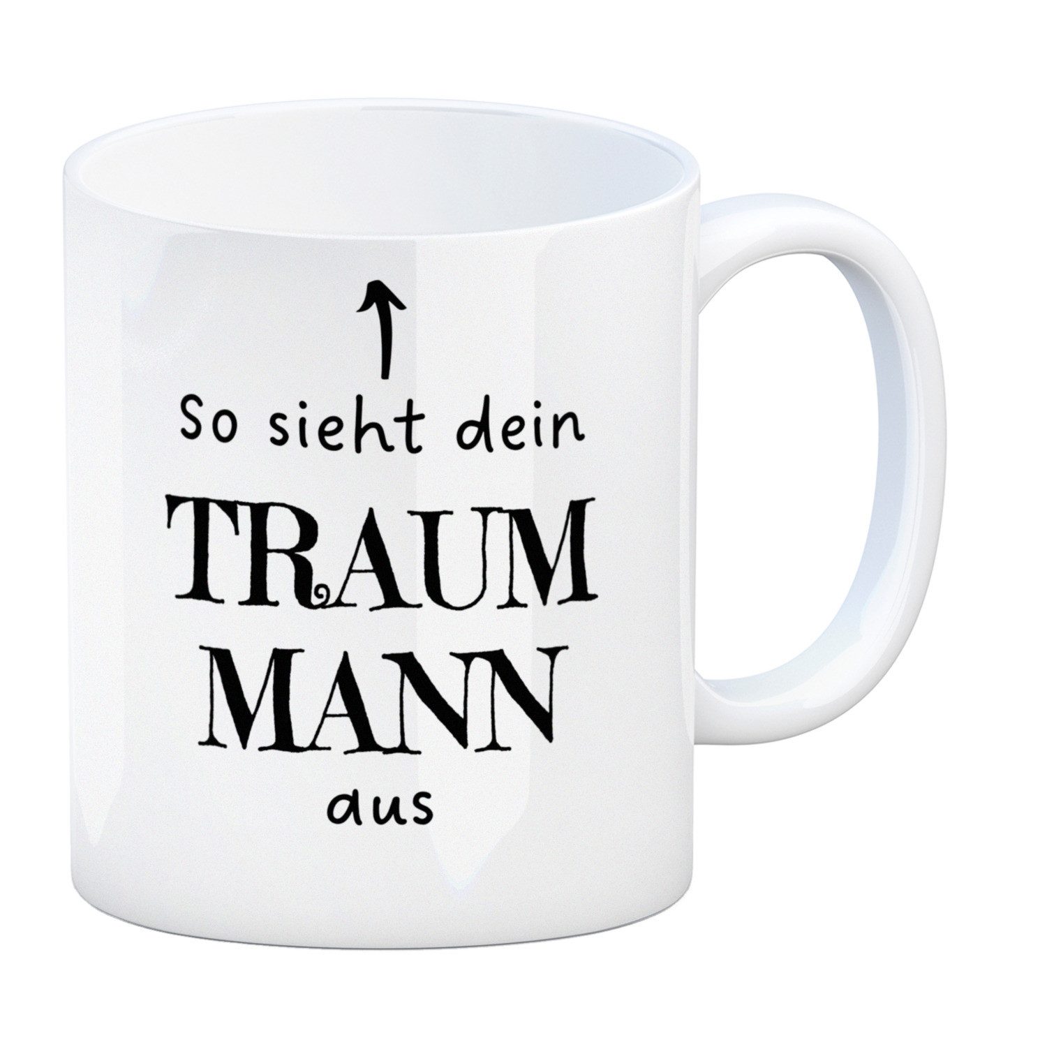 Tasse Traummann Kaffeebecher mit Spruch: So sieht dein Traummann aus