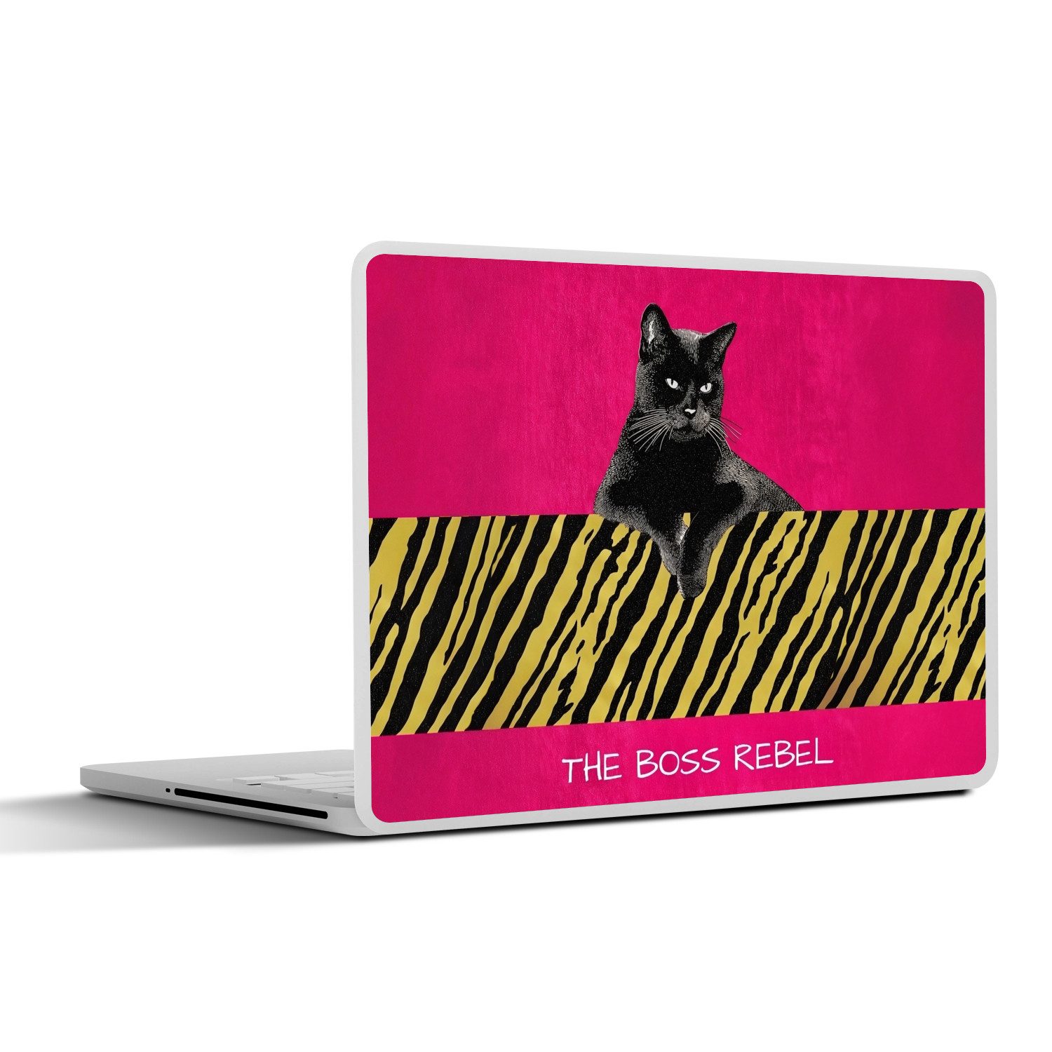 MuchoWow Laptop-Aufkleber Katze - Boss - Rosa - Tigerdruck, (1tlg), Laptop Folien Cover, Aufkleber, Sticker, Schutz vor Kratzern, 25x18 cm
