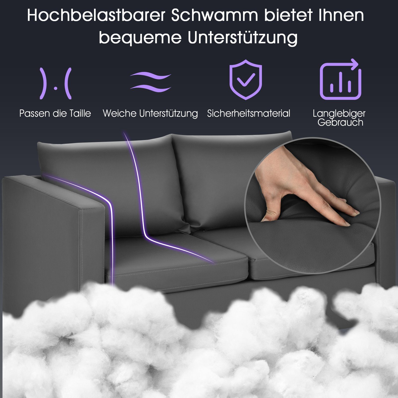 COSTWAY 2-Sitzer, Loungesofa mit 2 Kissen, gepolstert,Kunstleder,120cm günstig online kaufen