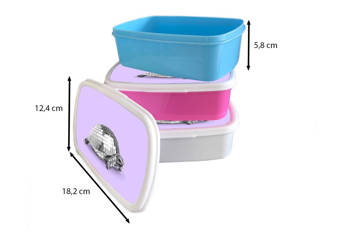 MuchoWow Lunchbox Schildkröte - Brotbox Disco für Lila, Snackbox, Tier Kunststoff Brotdose - Kunststoff, rosa - Mädchen, Kinder, Discokugel (2-tlg), - Erwachsene