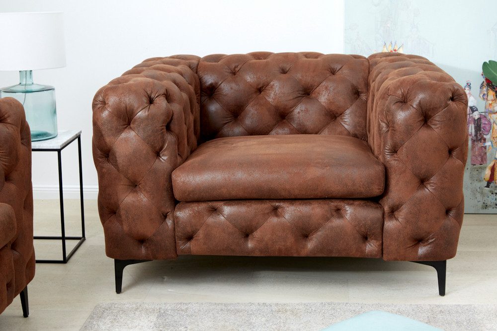 riess-ambiente Chesterfield-Sessel MODERN BAROCK 120cm antik braun · Microfaser-Sessel mit Federkern (Einzelartikel, 1-St), Chesterfield · Ziersteppung · Rundum-Bezug · Lesesessel · Metallfüße