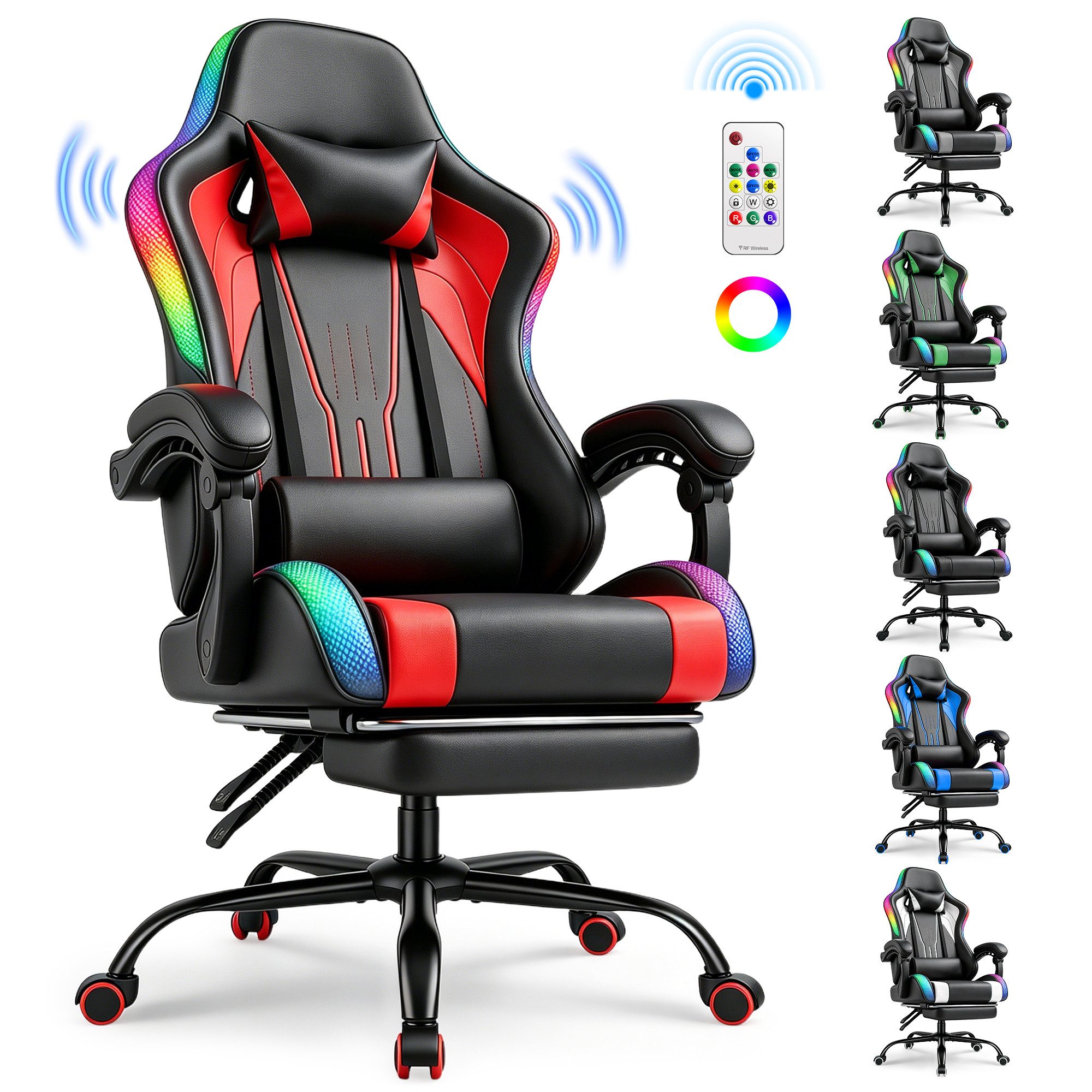 Gaming-Stuhl mit LED,Ergonomisch,Fußstütze,computerstuhl,gaming stuhl mit massage