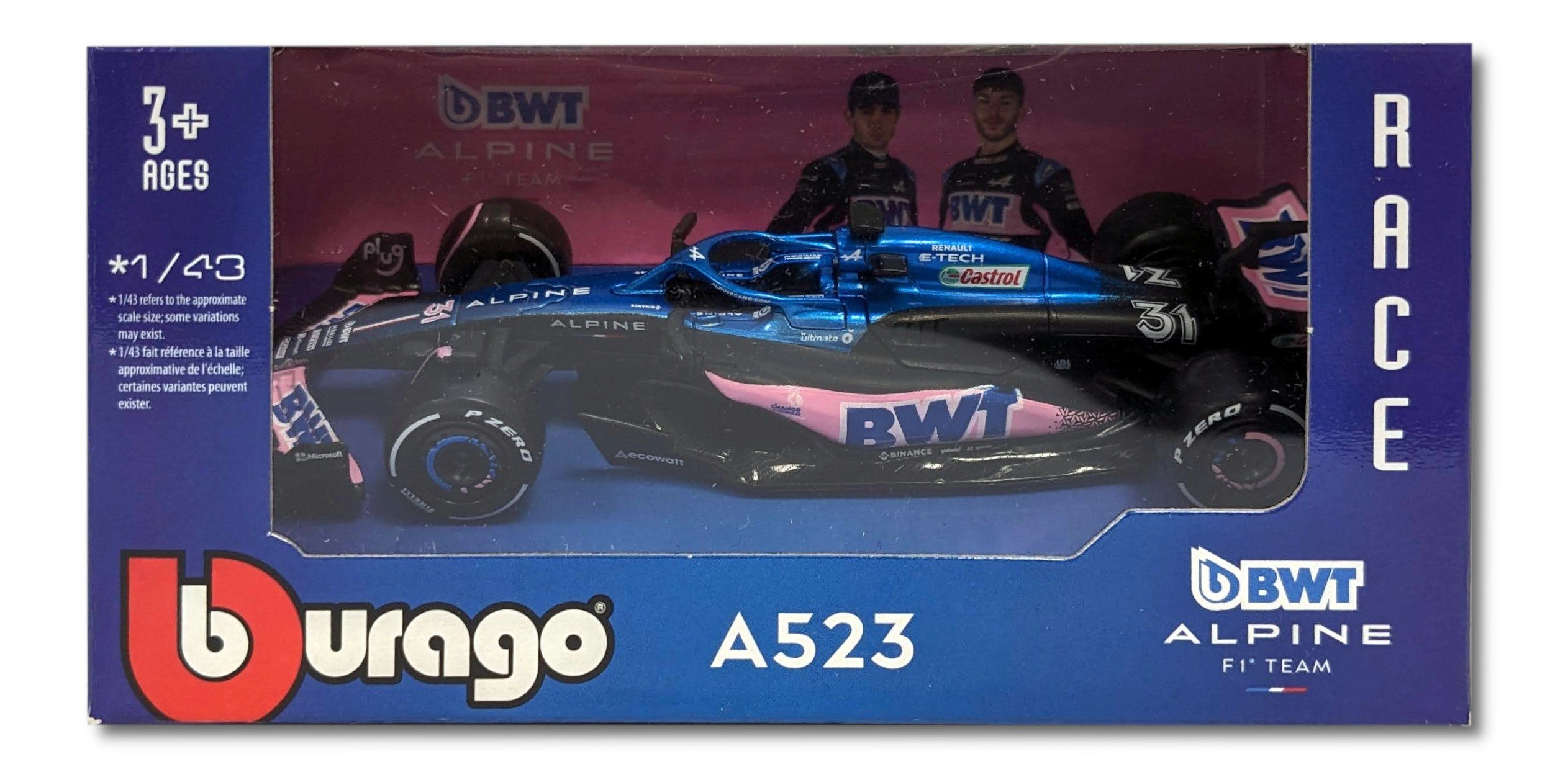 Bburago Modellauto F1 Renault Alpine A523' 23 #31 Ocon, Maßstab 1:43, originalgetreu