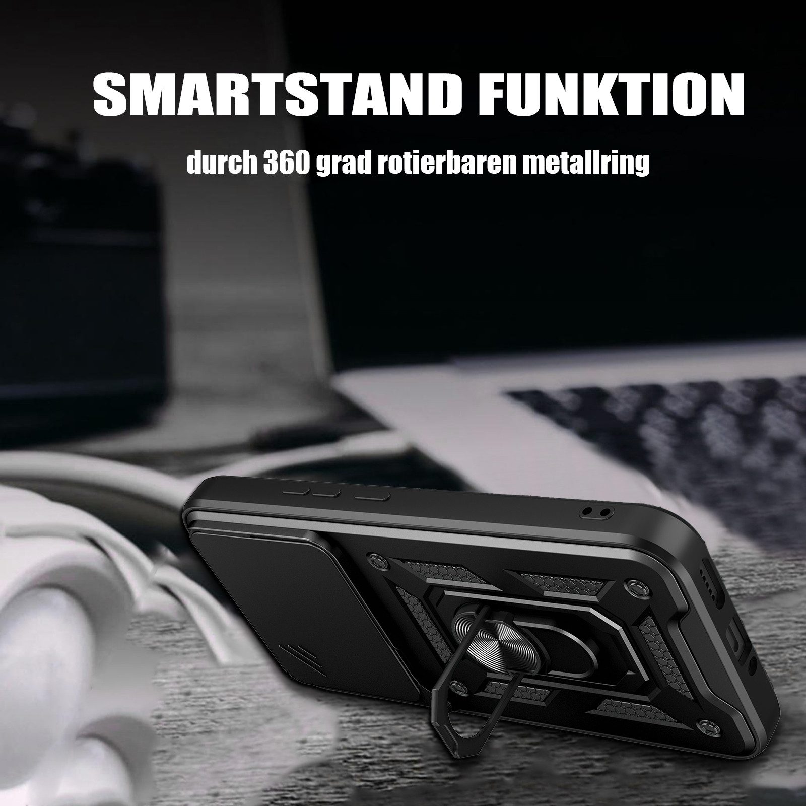 betterfon Handyhülle für Xiaomi Modelle Hülle mit Kameraschutz Ringhalter, Outdoorhülle mit Smartstand Kameraschutz und Silikonkern – Bild 4 von 5