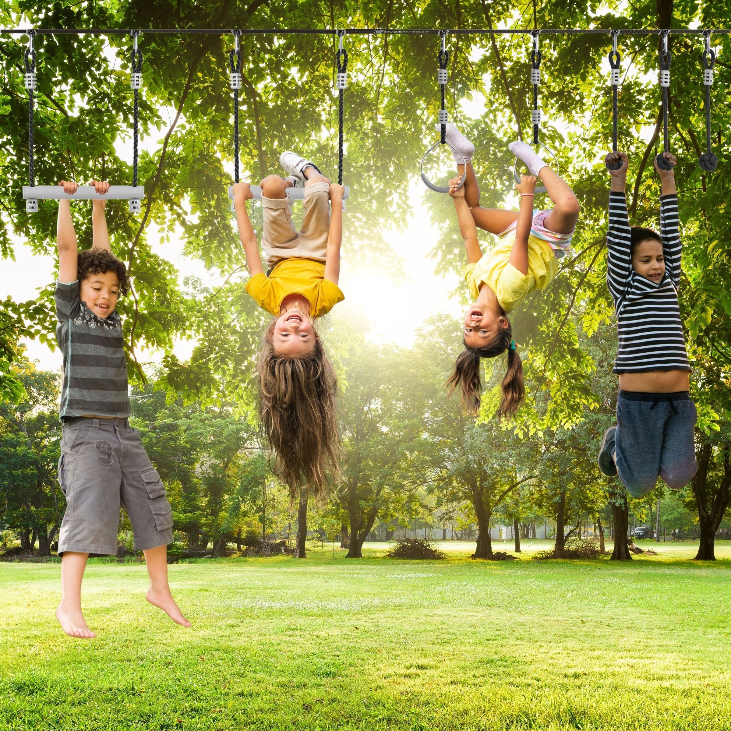 HyperMotion Slackline Ninja Slackline-Set für Kinder – Mit 7 Hindernissen & Tasche