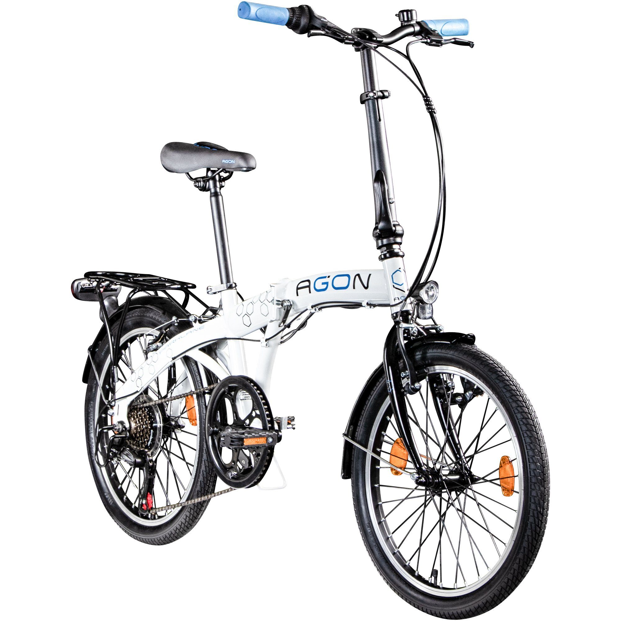 agon® Faltrad Parklane, 6 Gang Shimano Tourney Schaltwerk, Kettenschaltung, 20 Zoll Klapprad 150 - 185 cm mit StVZO Licht Faltrad City Urban Bike