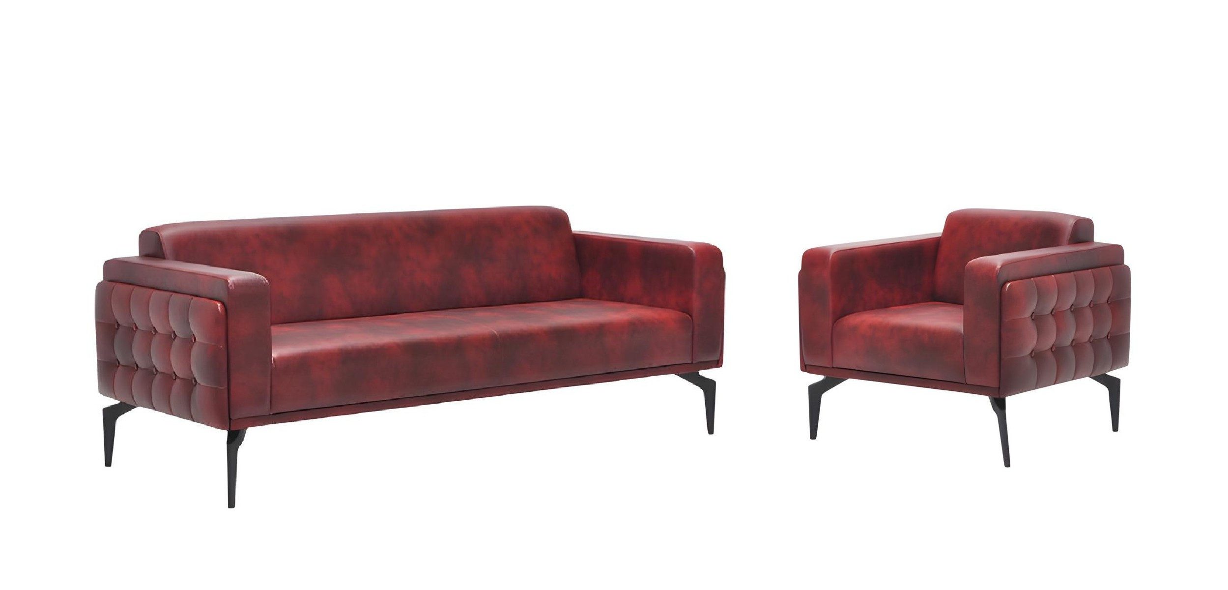 Xlmoebel 3-Sitzer Stilvolle rote Sofagarnitur aus Leder mit Polstersesseln, Couchgarnitur 2 Teile, Made in Europa
