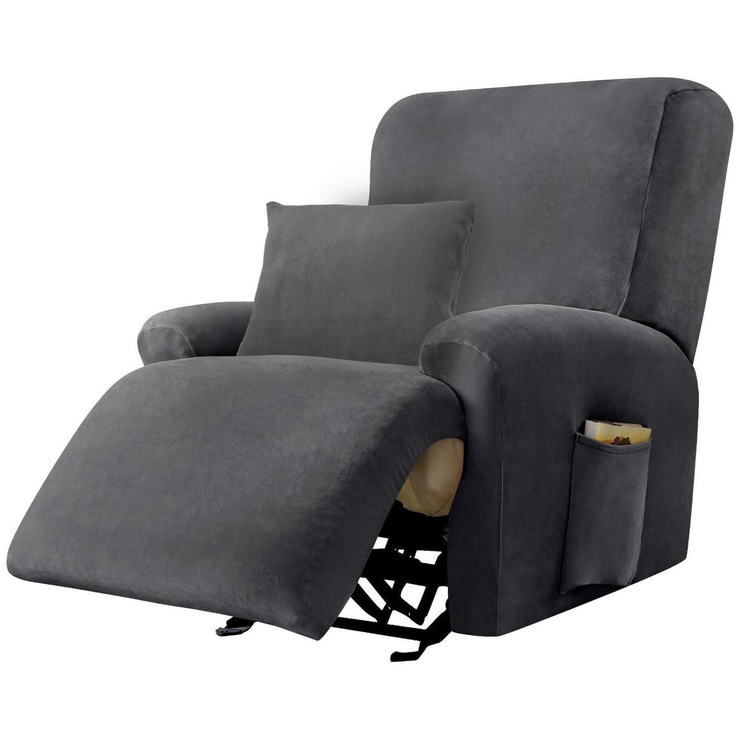 LuxusKollektion Relaxsesselhusse Sesselbezug Stretchhusse Relaxsessel Samt Kissenbezug Grau 1 Sitzer