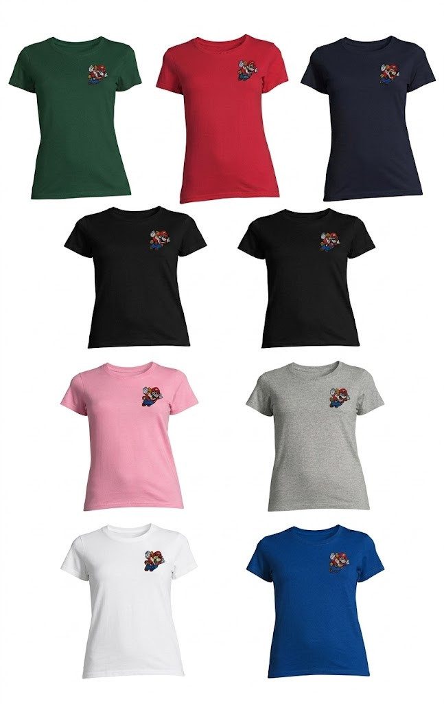 T-Shirt MarioFlighPatch Damen Gamer Shirt Rundhals Retro Casual Tee