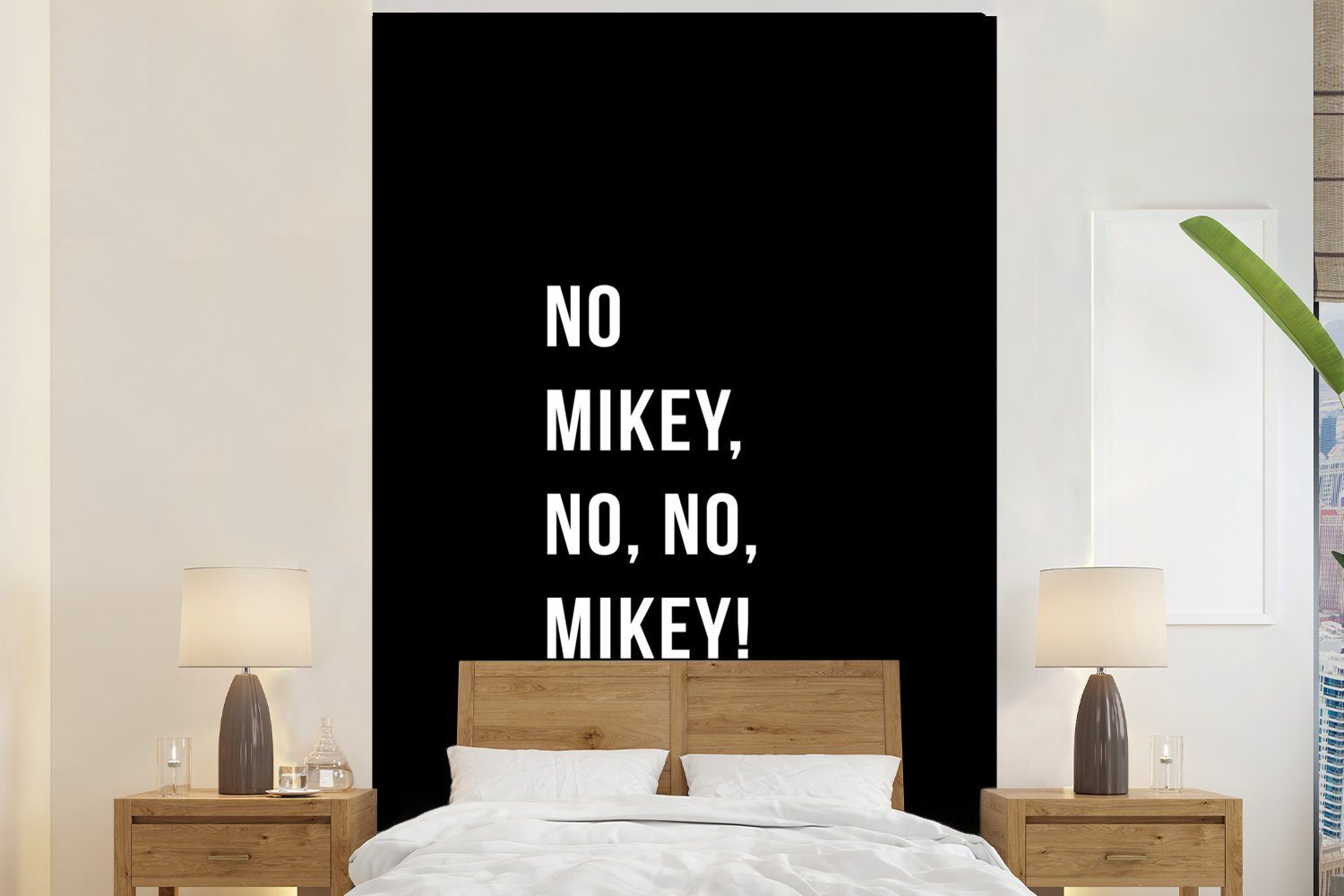 nein, für (3 MuchoWow Zitate Matt, Wohnzimmer, Montagefertig Tapete St), Wandtapete Schwarz, nein, Fototapete bedruckt, Vinyl Mikey, - - Mikey! Nein