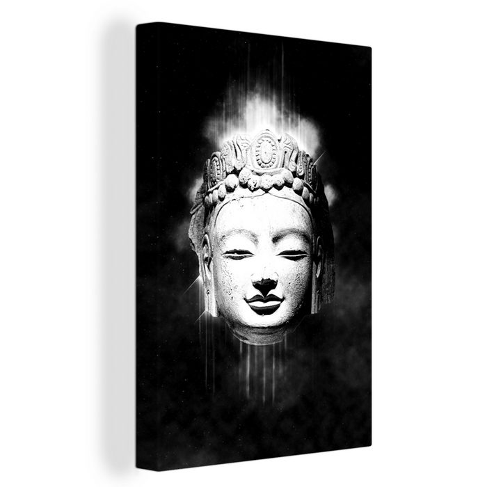 OneMillionCanvasses® Leinwandbild Kopf eines Buddhas vor einfachem Hintergrund - schwarz und weiß (1 St) Leinwand Bilder für Wohnzimmer Schlafzimmer