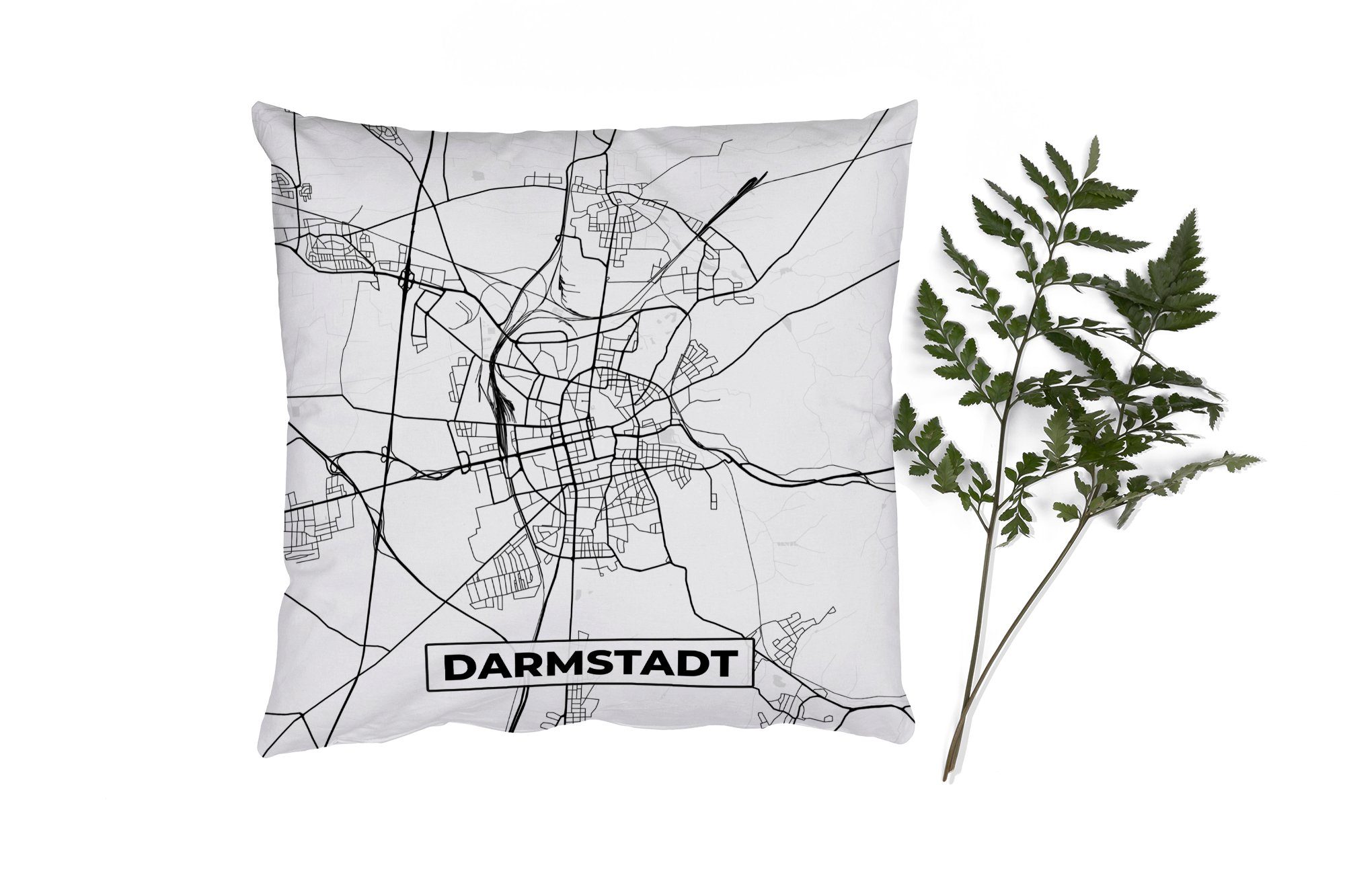 MuchoWow Dekokissen Karte - Darmstadt - Karte - Stadtplan, Zierkissen mit Füllung für Wohzimmer, Schlafzimmer, Deko, Sofakissen