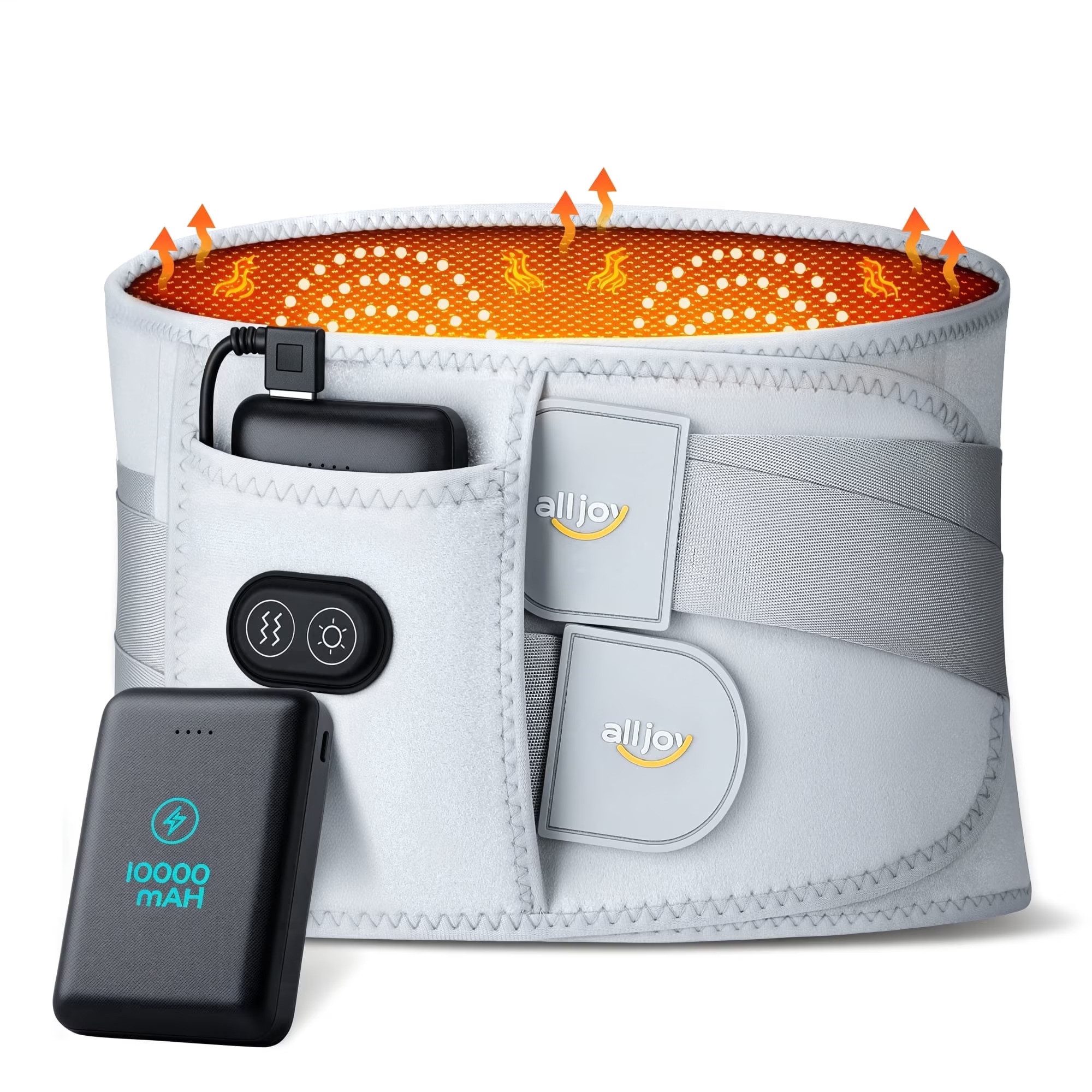 ALLJOY Massagegerät Rücken massagegeräte mit Wärmefunktion, 10000mAh,Kabellos Wärmegürtel, Lindert Rücken-und Lendenschmerzen,Muskelverspannungen,Regelschmerzen, 170CM Wärmekissen mit 3 Massagemodi 3 Heat