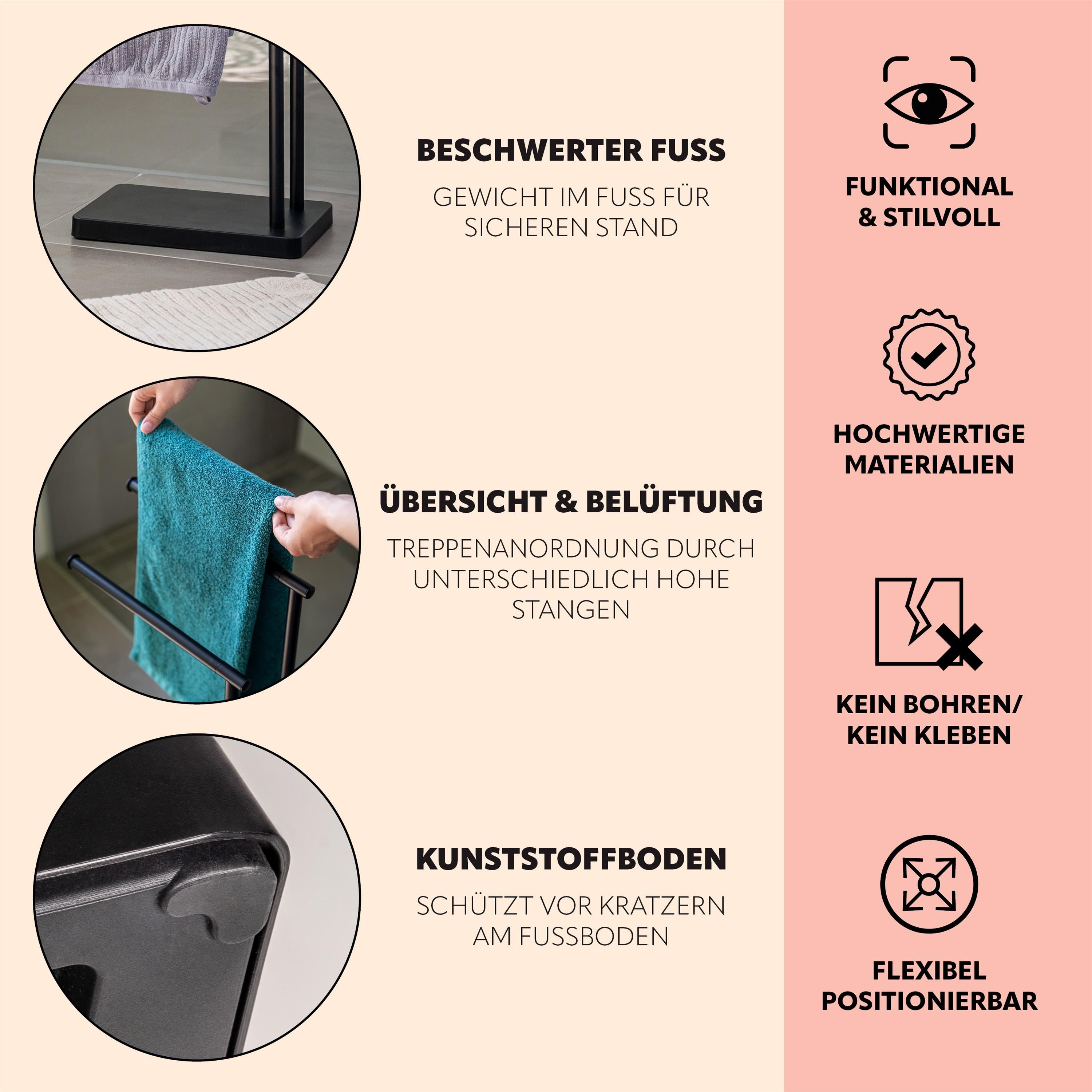 bremermann Handtuchständer Stand-Handtuchhalter freistehend, 2 Stangen – Bild 4 von 5