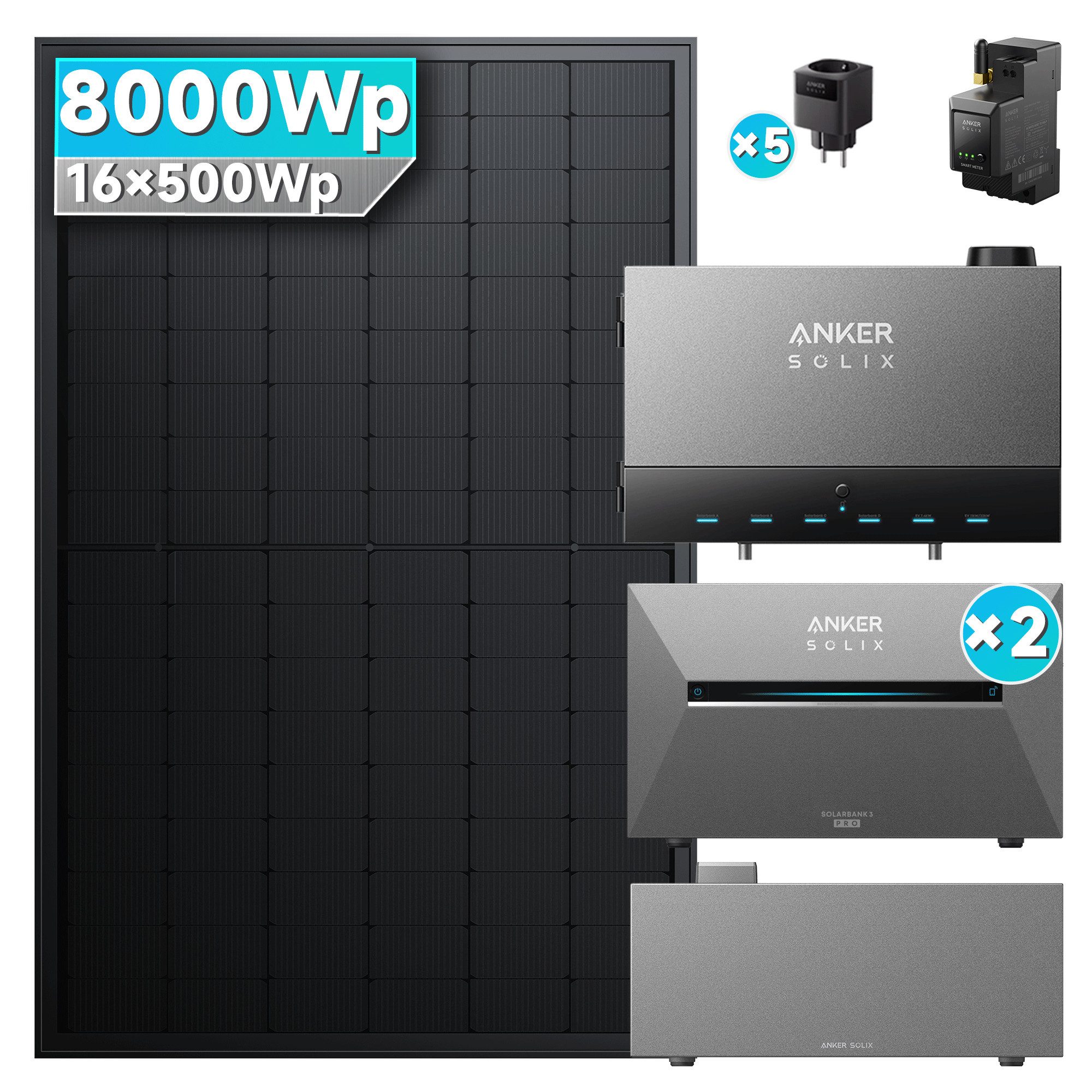 SolarMars Balkonkraftwerk mit Speicher 8000W mit Power Dock Solarbank Multisystem, (mit Anker Solix Solarbank 3 E2700 Pro und BP2700)