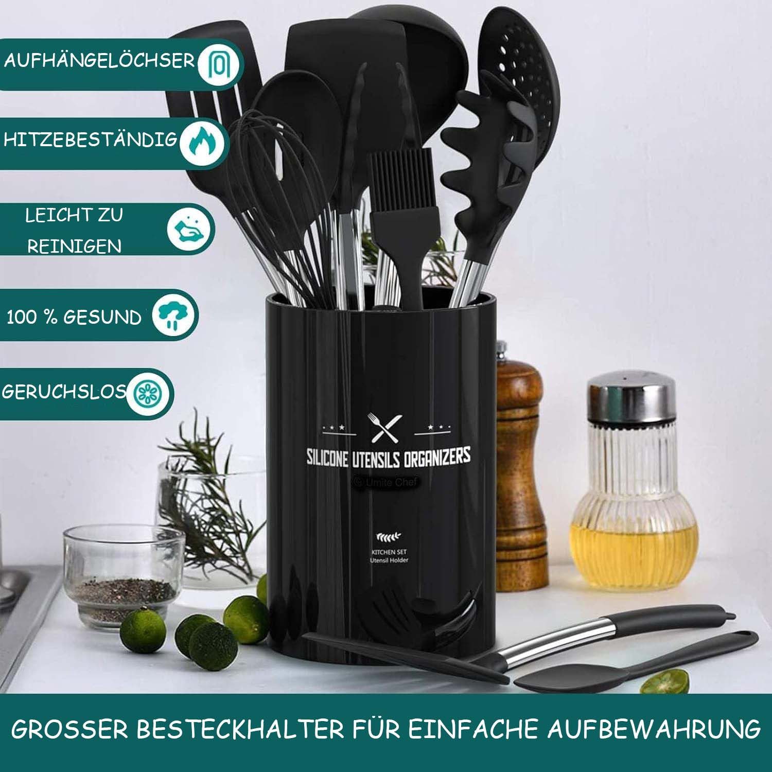 Zyronn Kochbesteck-Set 15 Stück Silikon Küchenutensilien Set mit Edelstahlgriff (15-tlg)