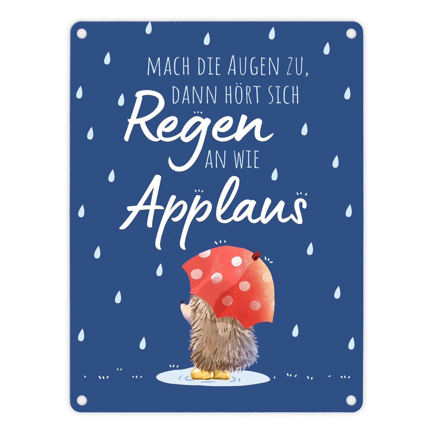 speecheese Metallschild Igel mit Regenschirm Metallschild in 15x20 cm