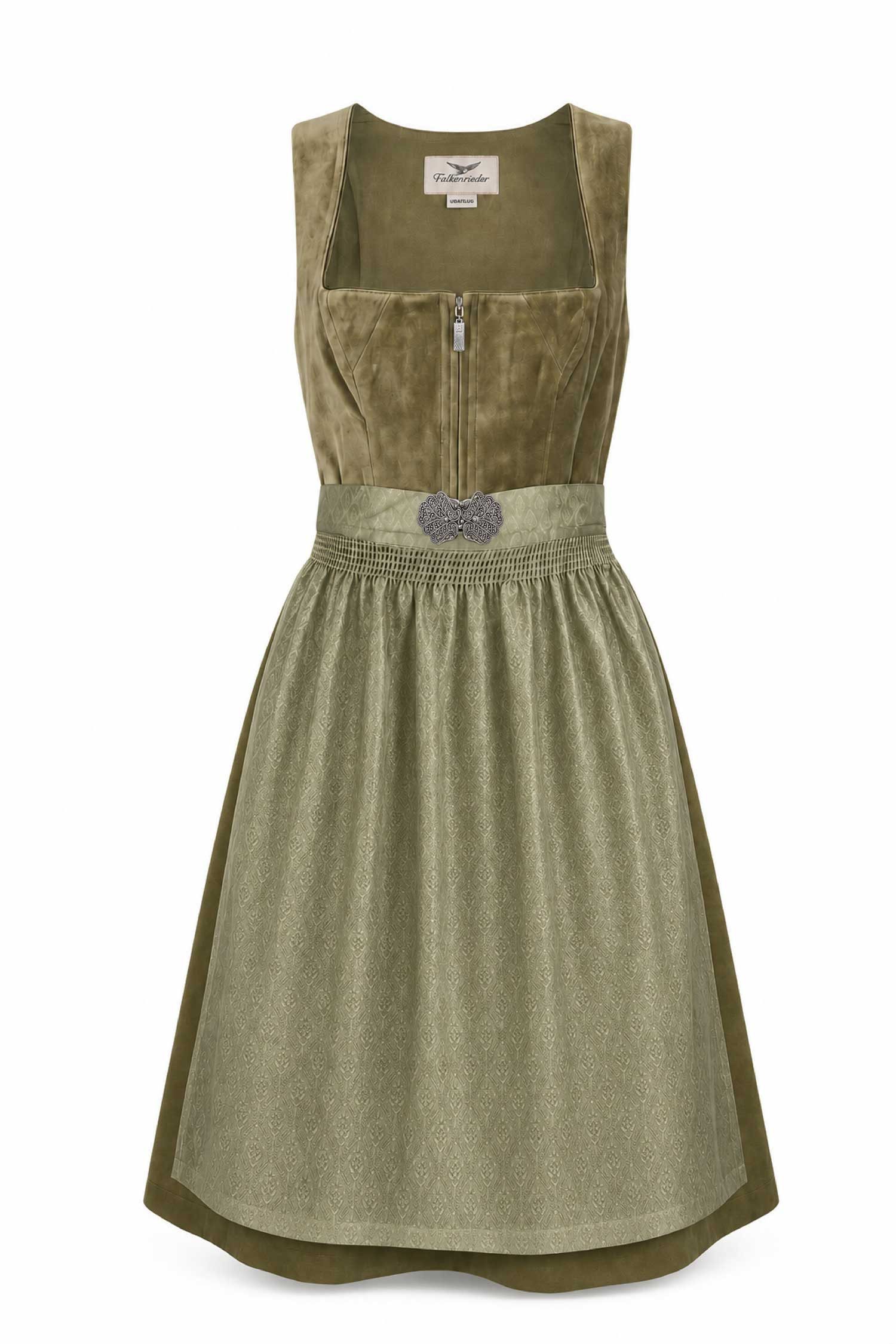 Falkenrieder Dirndl Damen Midi Trachtenkleid inkl. Trachtenrock mit praktischer Rocktasche (Das Set enthält Oberteil, Schürze und Rock) Dirndlkleid mit 60cm Dirndlrock - Für dein Oktoberfest Damen Outfit
