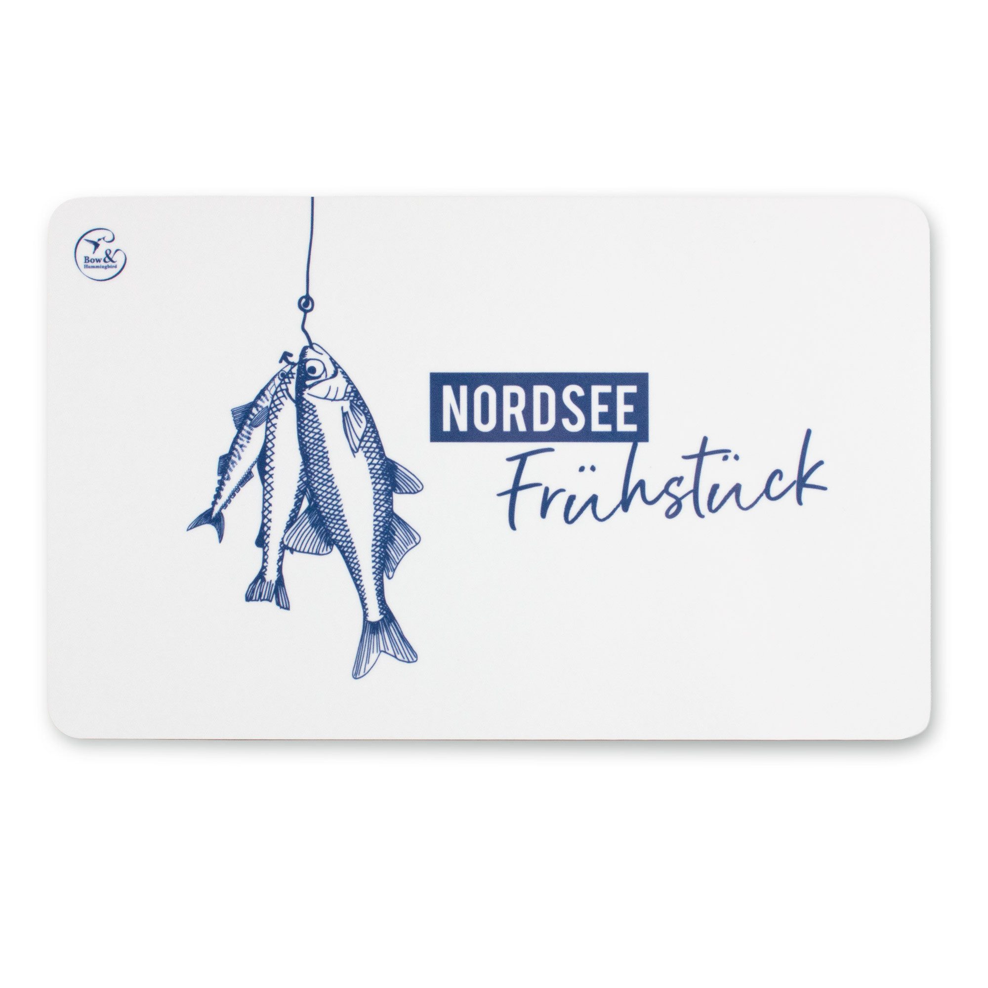 Bow & Hummingbird Frühstücksbrett Frühstücksbrettchen Melamin Fische „Nordsee-Frühstück“, Melamin, (maritimes Brettchen 23,5 × 14,5 cm), Spülmaschinengeeignet