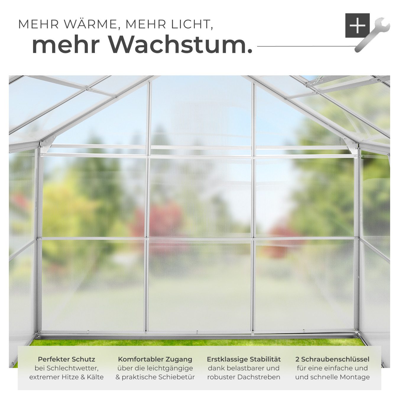 tectake Gewächshaus Treibhaus aus Aluminium, UV-beständig, 185x190x195cm, 0,40 mm Wandstärke, Set, 185 x 190 x 195 cm, 5,85 m³
