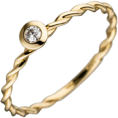 Schmuck Krone Verlobungsring Solitär Ring mit Brillant, 585 Gelbgold, "gedreht", Gold 585