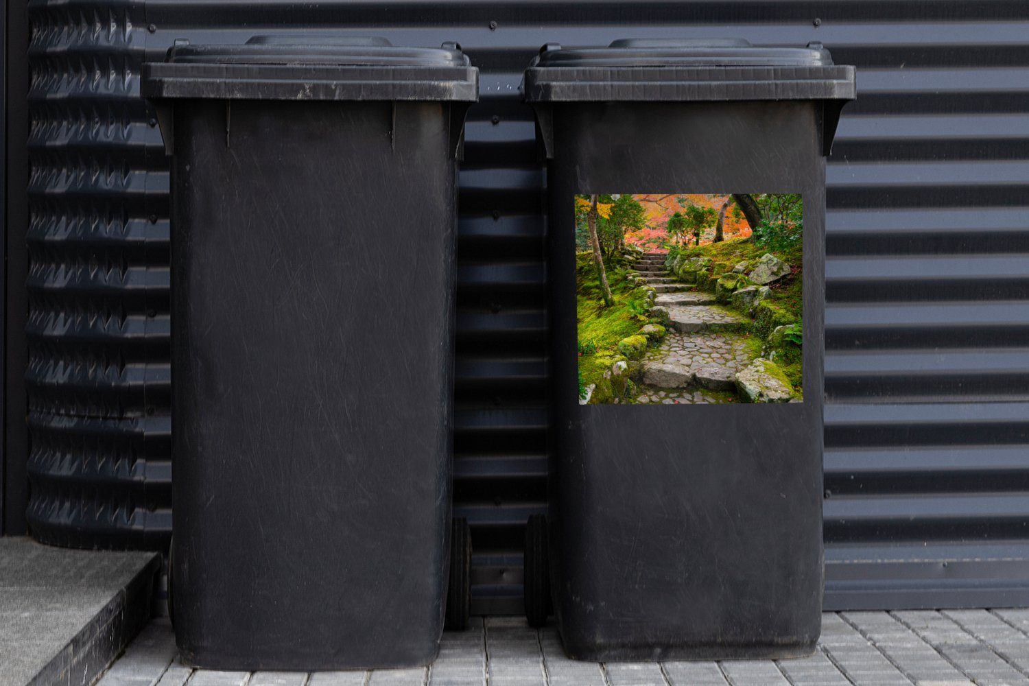 MuchoWow Wandsticker Natur - Container, St), Mülltonne, Sticker, Abfalbehälter Kröte - (1 Steine - Moos Mülleimer-aufkleber, - Japanisch
