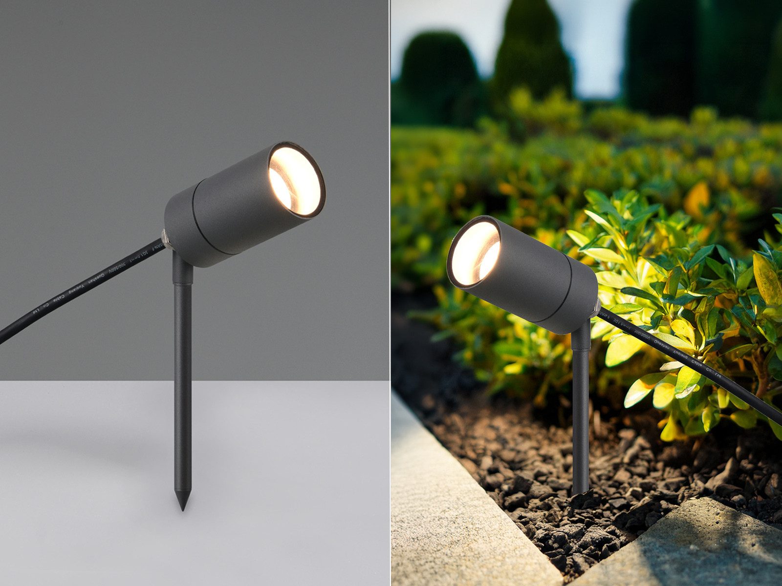 Reality Leuchten LED Gartenstrahler mit Erdspieß & 2 Meter Kabel, Ø 5cm, LED wechselbar, warmweiß, Außenstrahler Gartenbeleuchtung mit Strom Baumstrahler Baumbeleuchtung