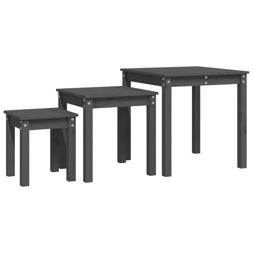 furnicato Satztisch Satztische aus massivem Kiefernholz Grau 55x55x55, 43x43x45, 31x31x35 (1-St), Stapelbare Beistelltische mit Stauraum für Wohn- und Schlafzimmer