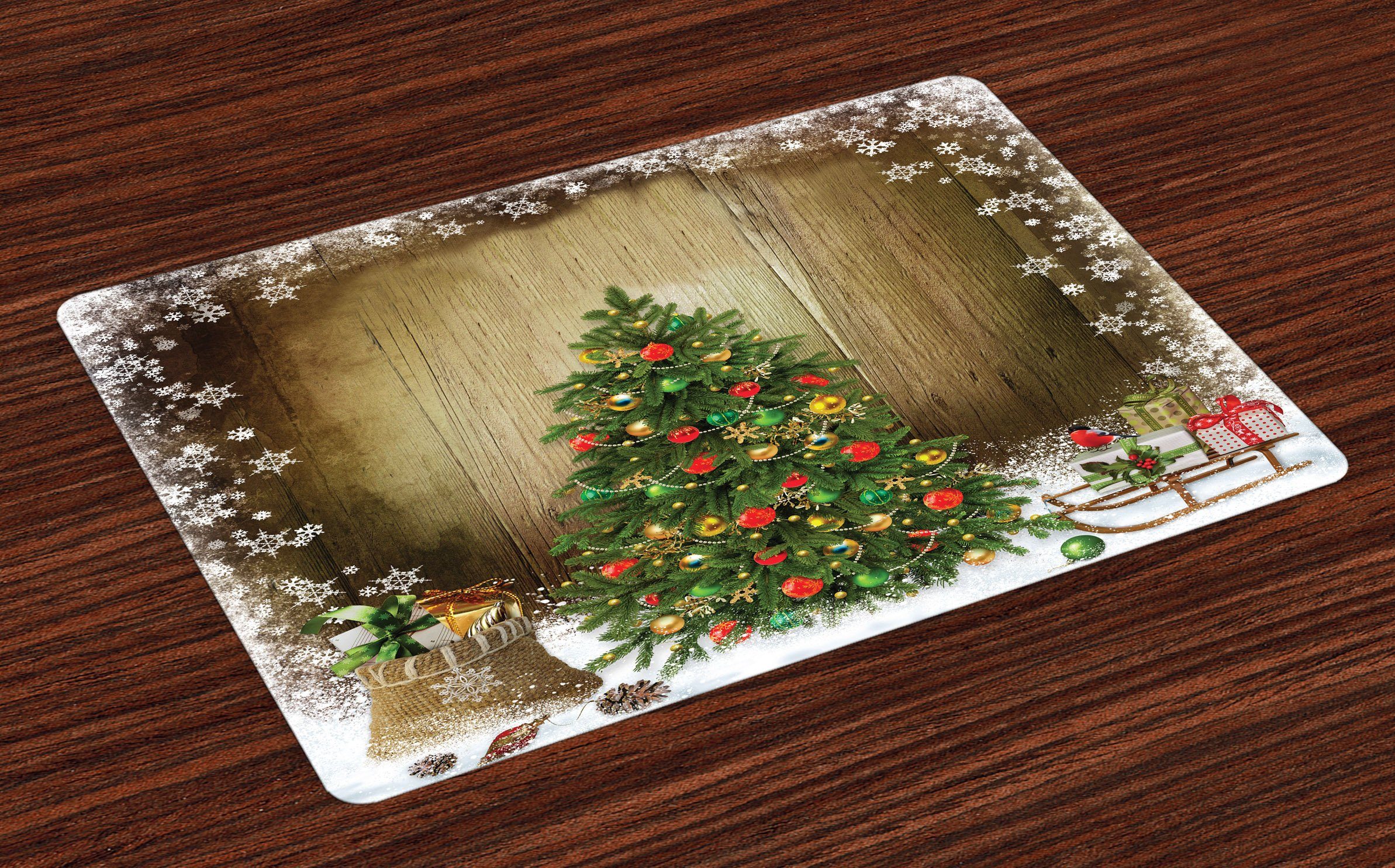 4 Pine Abakuhaus, Weihnachten Set Presents aus 4x), Waschbare Küche Teilig-St., Tischdekorations Tree Esszimmer Platzset, Stoff (4-teilig, Digitaldruck,
