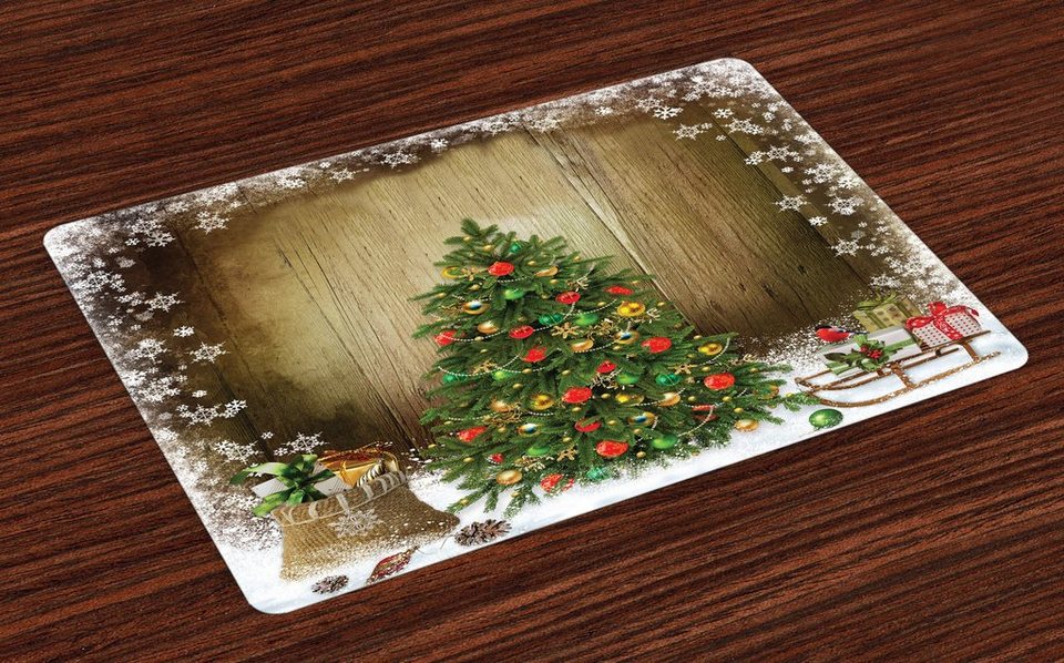 Platzset, Waschbare Stoff Esszimmer Küche Tischdekorations Digitaldruck,  Abakuhaus, (4-teilig, 4 Teilig-St., Set aus 4x), Weihnachten Pine Tree  Presents