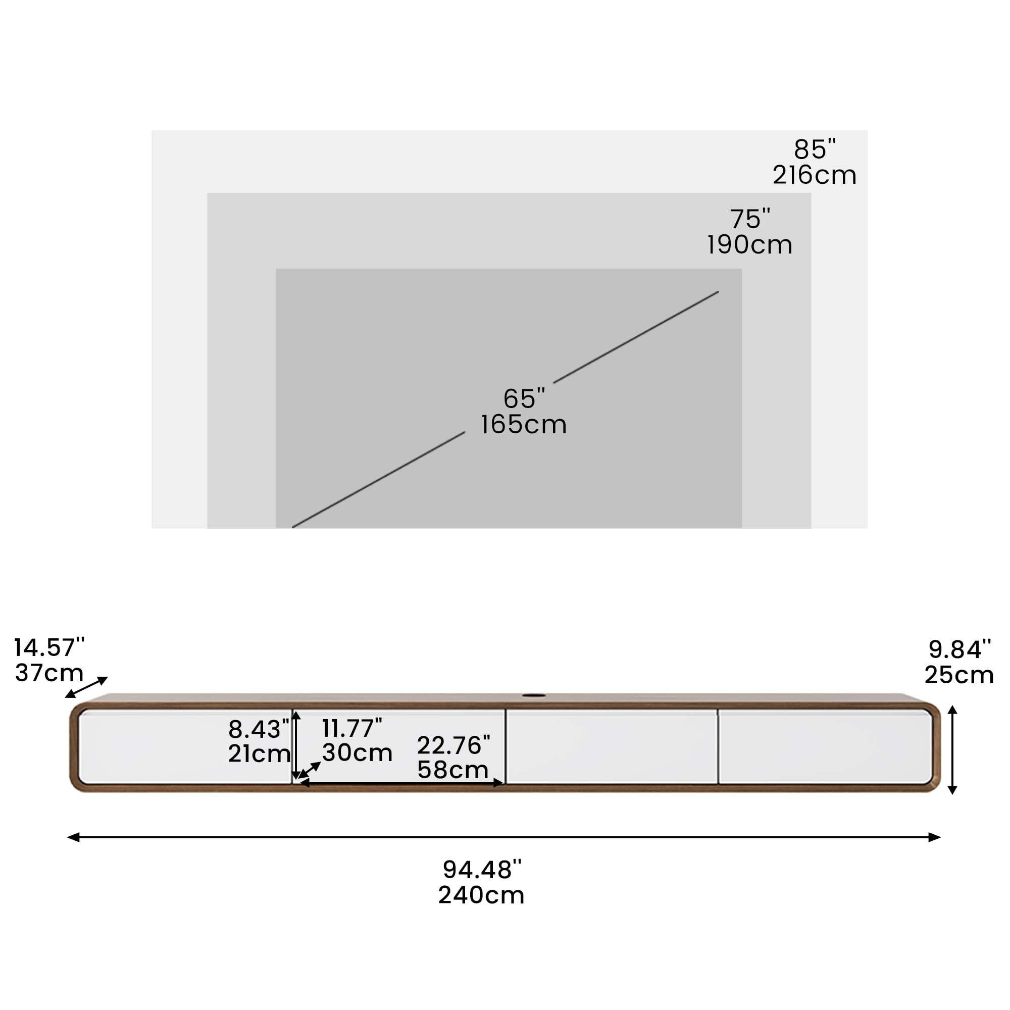 POVISON TV-Schrank POVISON Minimalistischer Schwebender TV Schrank mit Walnussfurnier (1-St) 240×37cm, mit 4 Schubladen