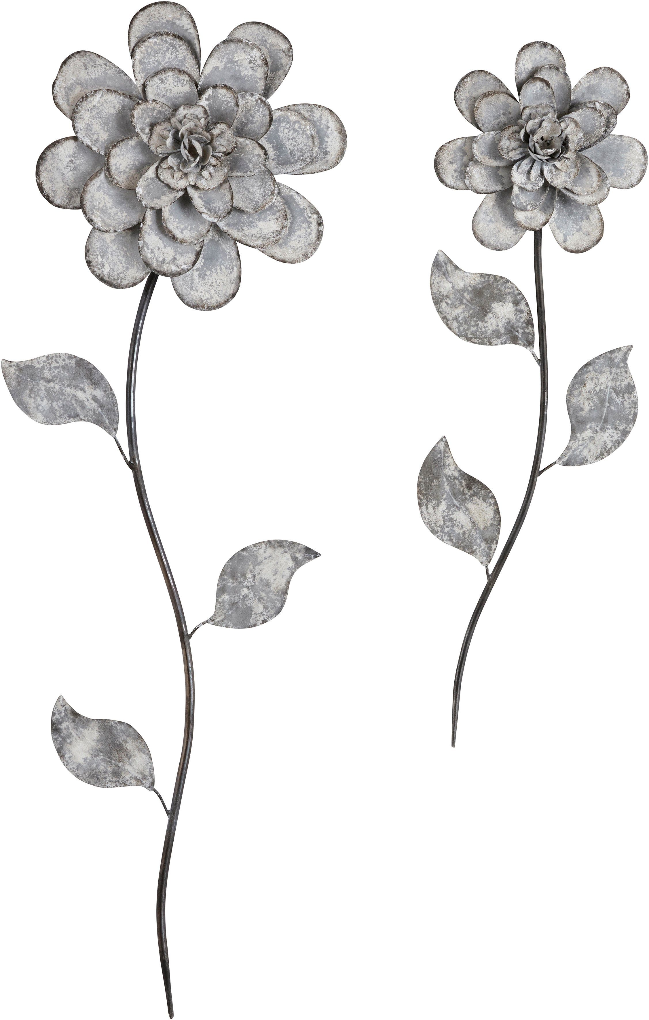 Home affaire Wanddeko, (2er-Set), aus Metall Wanddekoobjekt Blumen