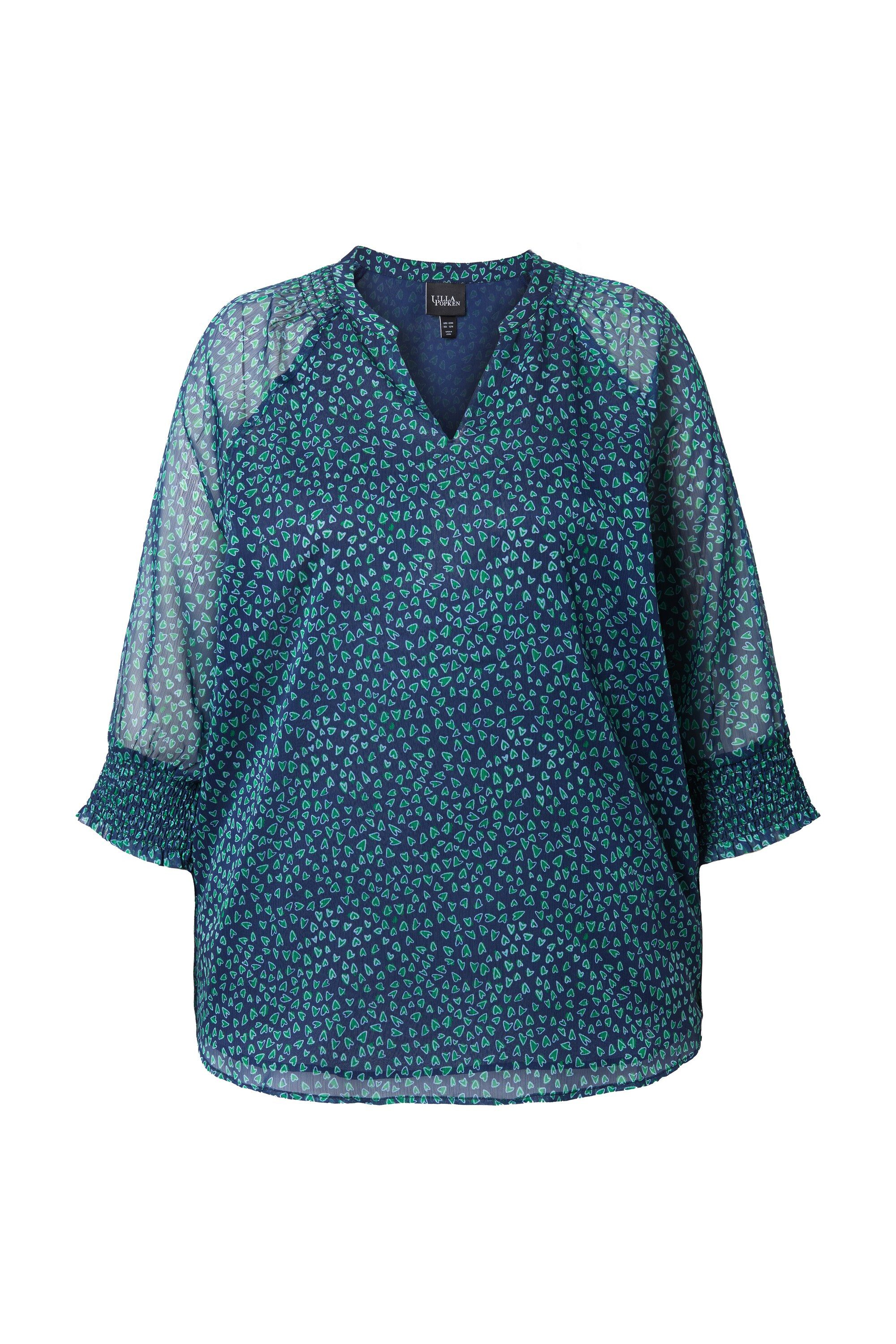 Ulla Popken Tunika Tunika Herzen Oversized Tunika-Ausschnitt Langarm