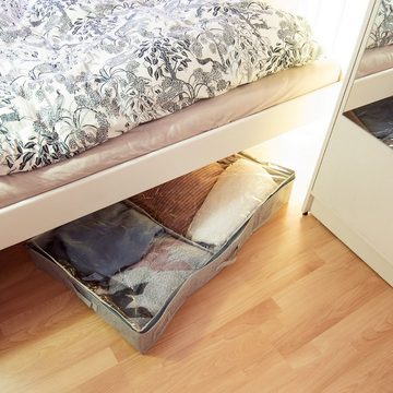 Navaris Unterbettkommode, Unterbett Aufbewahrung aus Stoff 91x50x14cm - mit Sichtfenster groß flach - Bett Aufbewahrungsbox 66l aus Polyestervlies