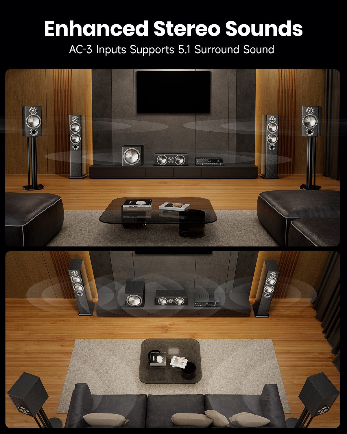 Donner Audioverstärker 2/4/6 Kanal Audio-Leistungsverstärker Stereoempfänger Verstärker (Anzahl Kanäle: 4, 440,00 W, 4 Kanäle, 2 Mikrofoneingänge, Bass, Höhen)