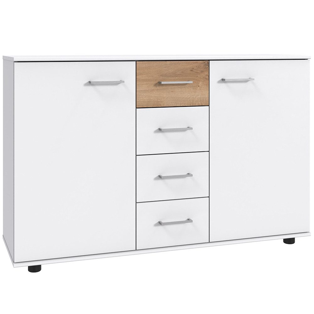 Lomadox Kommode TREVISO-43, Schlafzimmerkommode Schlafzimmerschrank Schrank 130 cm breit weiß