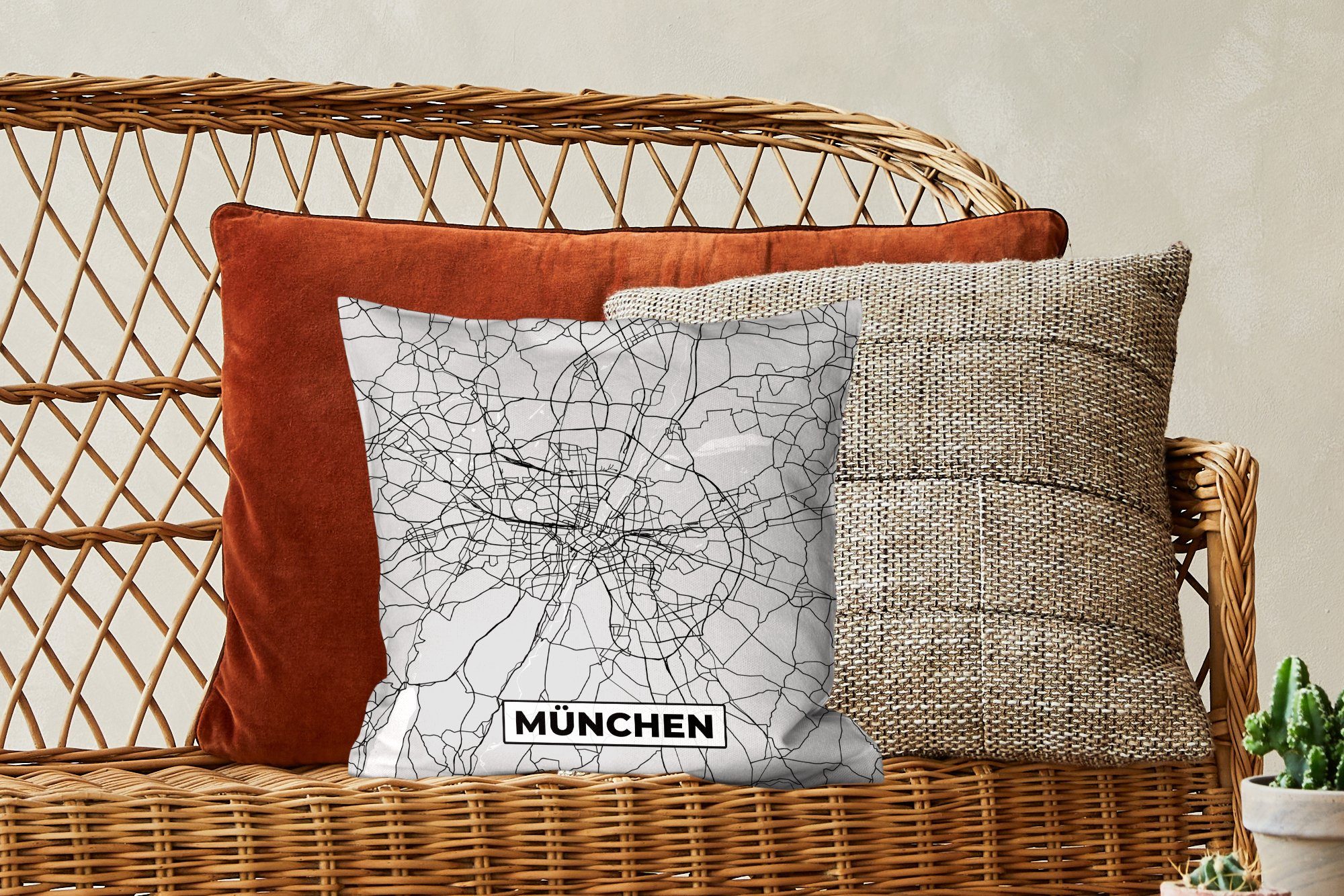 MuchoWow Dekokissen München Zierkissen Wohzimmer, - Schlafzimmer, Stadtplan für Deutschland, - Karte Sofakissen - mit Füllung Deko