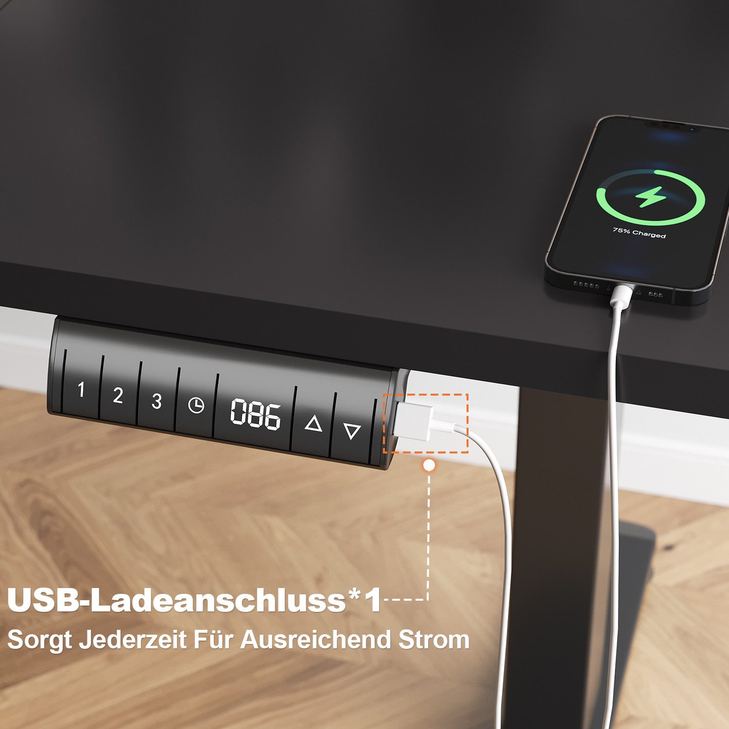 HOMALL Schreibtisch Höhenverstellbarer Elektrisch Schreibtisch, Vierteilige Tischplatte (Große Größe 140*70cm 160/180*80cm, mit USB-Ladeanschluss, einstellbare 3-stufige Höhe)