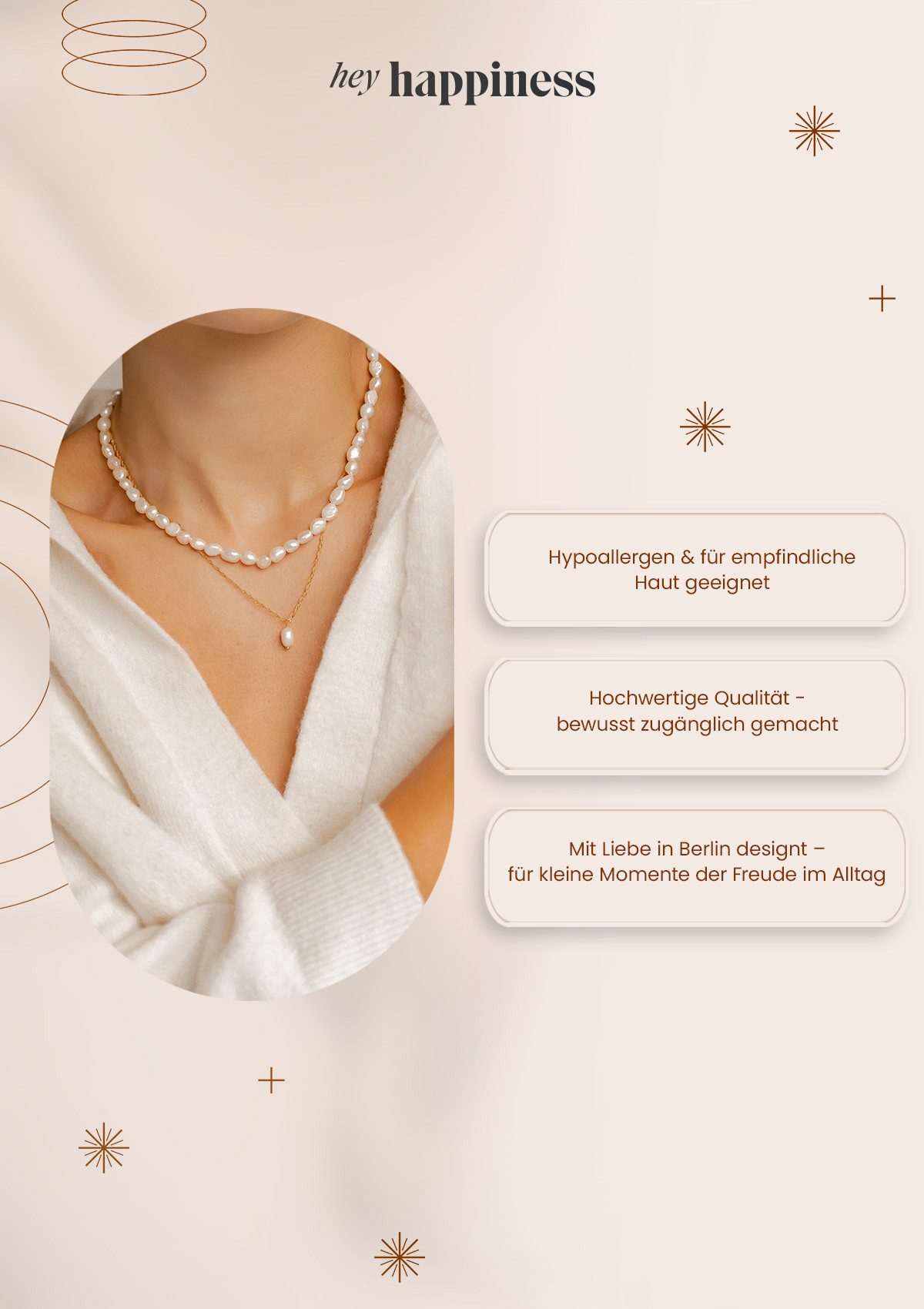 Hey Happiness Perlenkette mit weißen Süßwasserperlen, Collier 41-46 cm, 925er Silber Damen Halskette mit Perlen, Brautschmuck – Bild 5 von 5