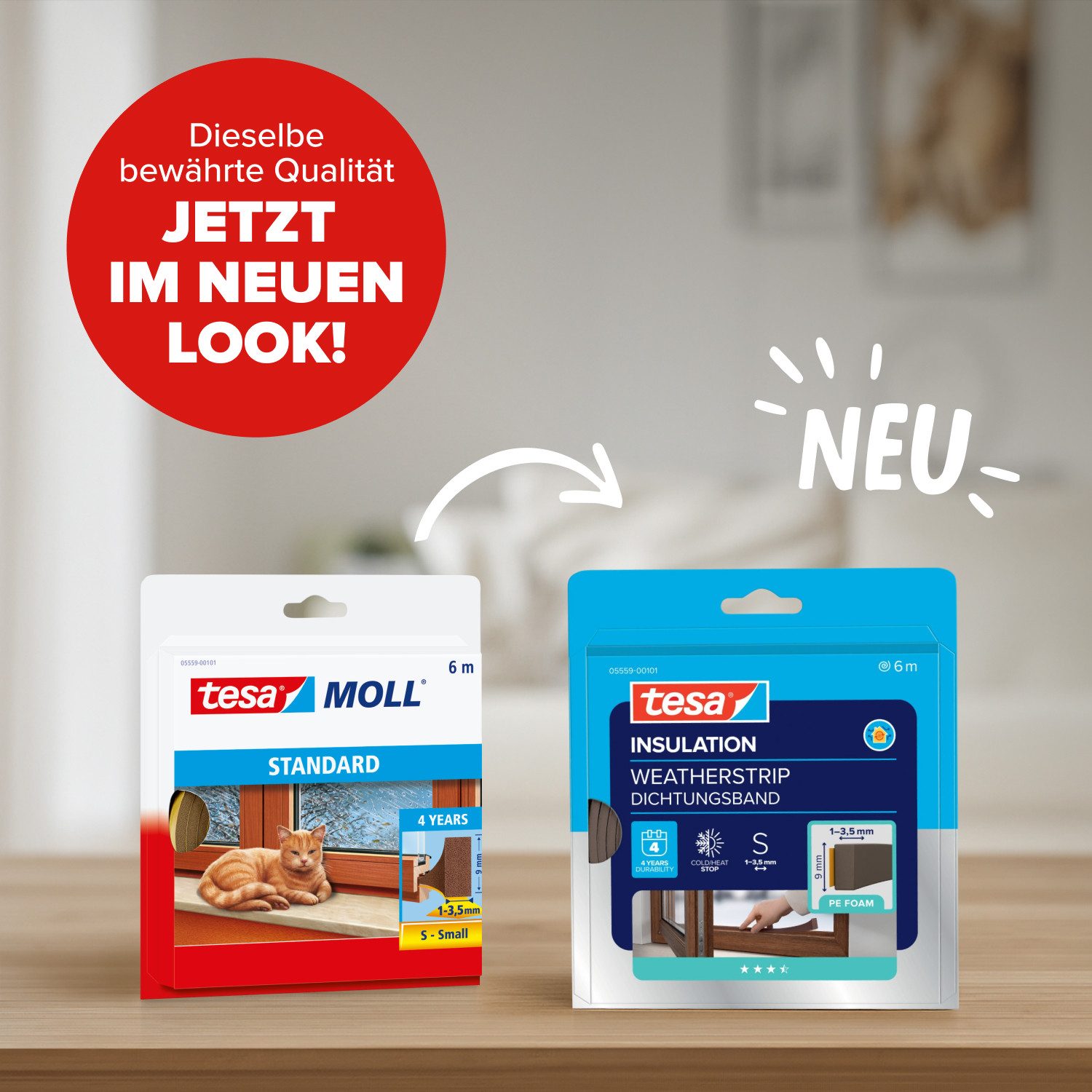 tesa Dichtband INSULATION Dichtungsband S - PE-Schaumstoffdichtung zum Isolieren (Packung, 1-St., Dichtungsband S Braun - 6 m x 9 mm x 4 mm) zum Isolieren von Spalten im Haushalt, selbstklebend
