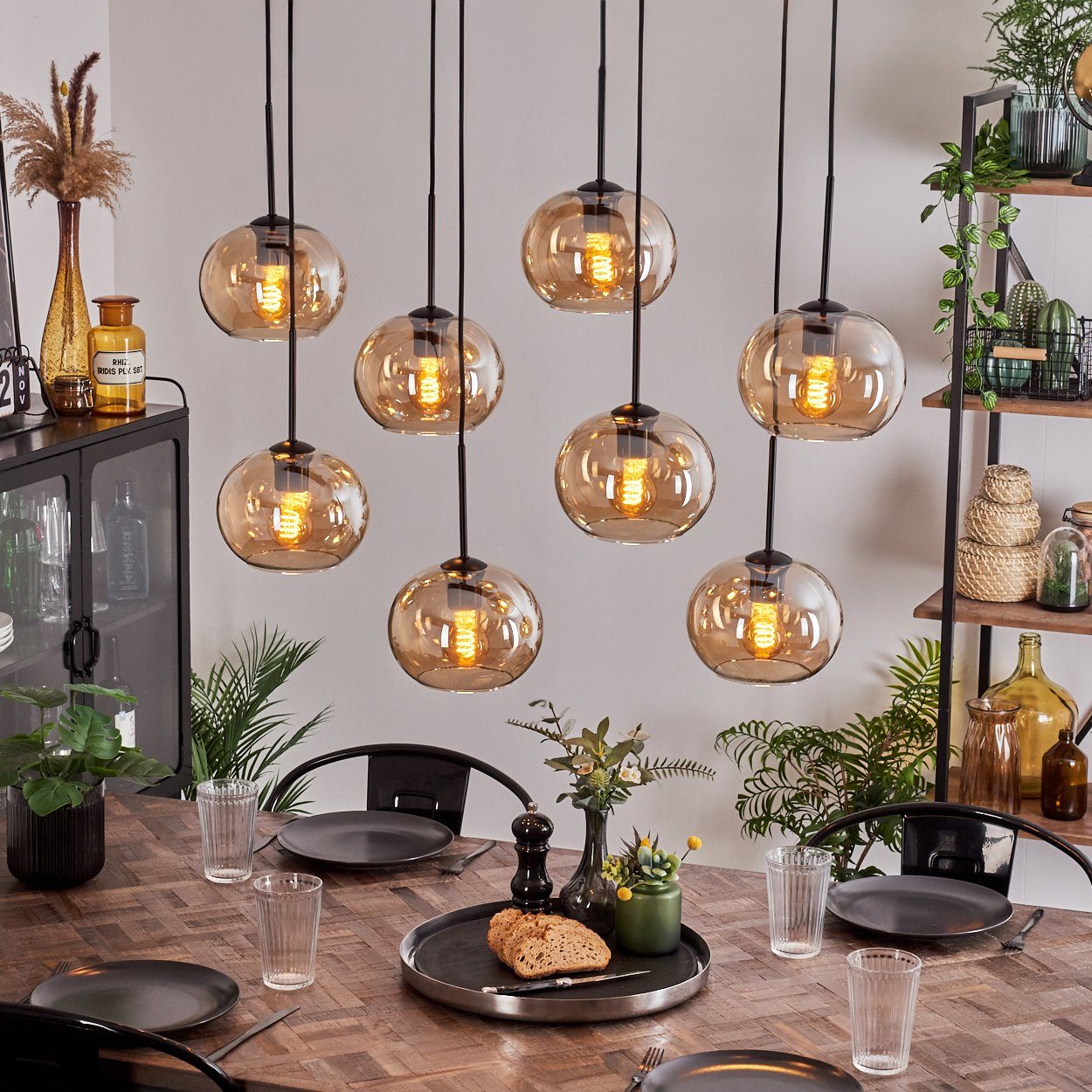 hofstein Hängeleuchte Hängelampe aus Metall/Glas in Schwarz/Bernsteinfarben günstig online kaufen