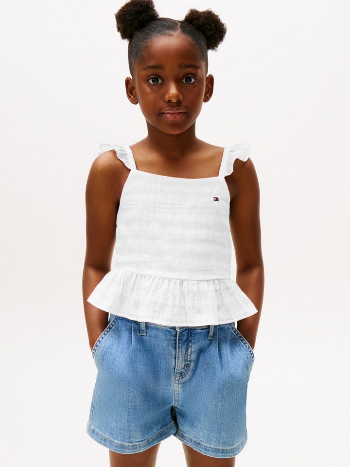 Tommy Hilfiger Trägertop TEXTURED COTTON TOP SLVLS mit Stickerei, mit Rüschen