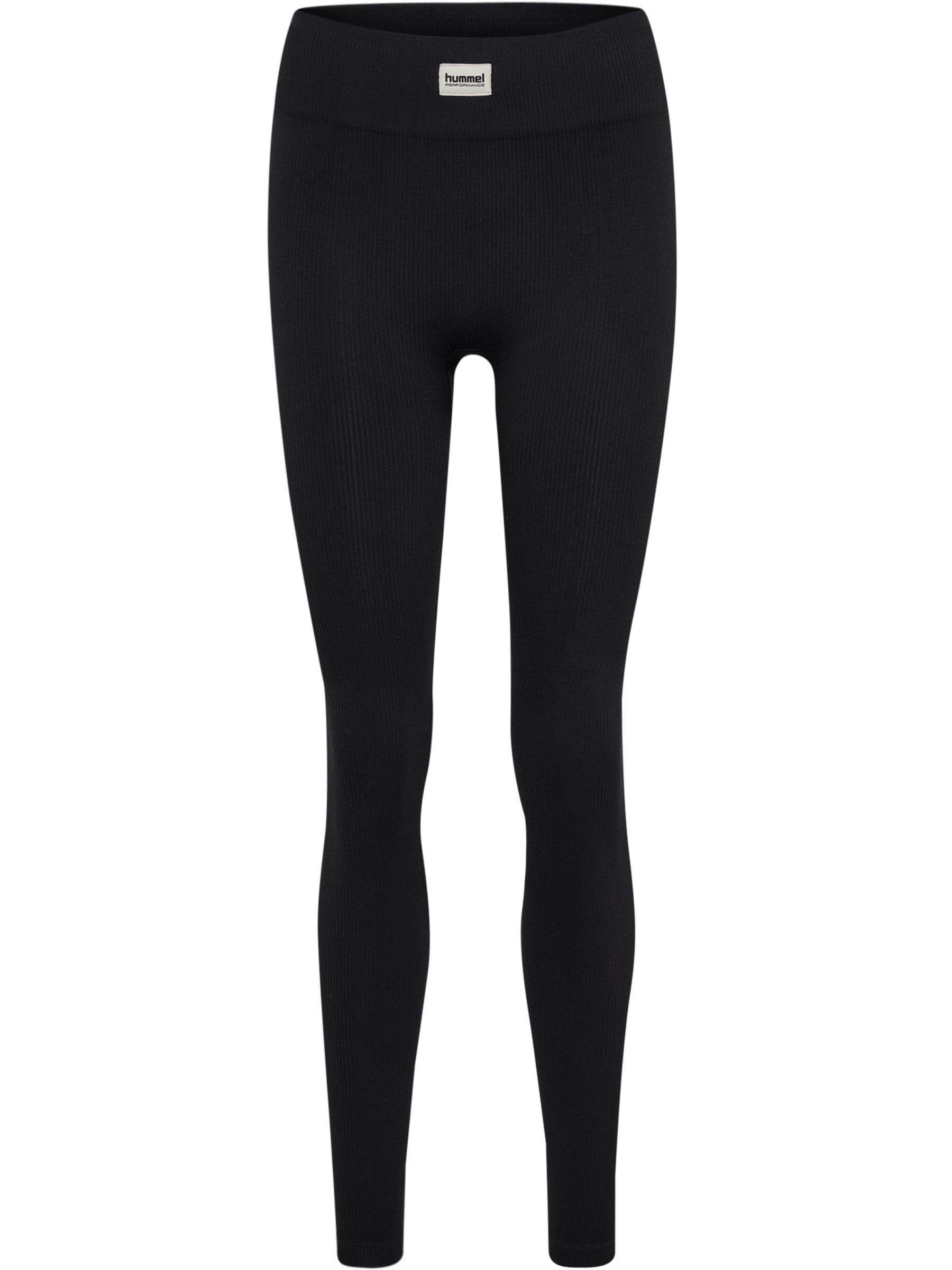 hummel Leggings Logo Patch Elastikbund Körpernah Rippstruktur Sportlich für Damen (1-tlg) Slim Fit Einfarbig elastisch Ohne Verschluss Casual-Style
