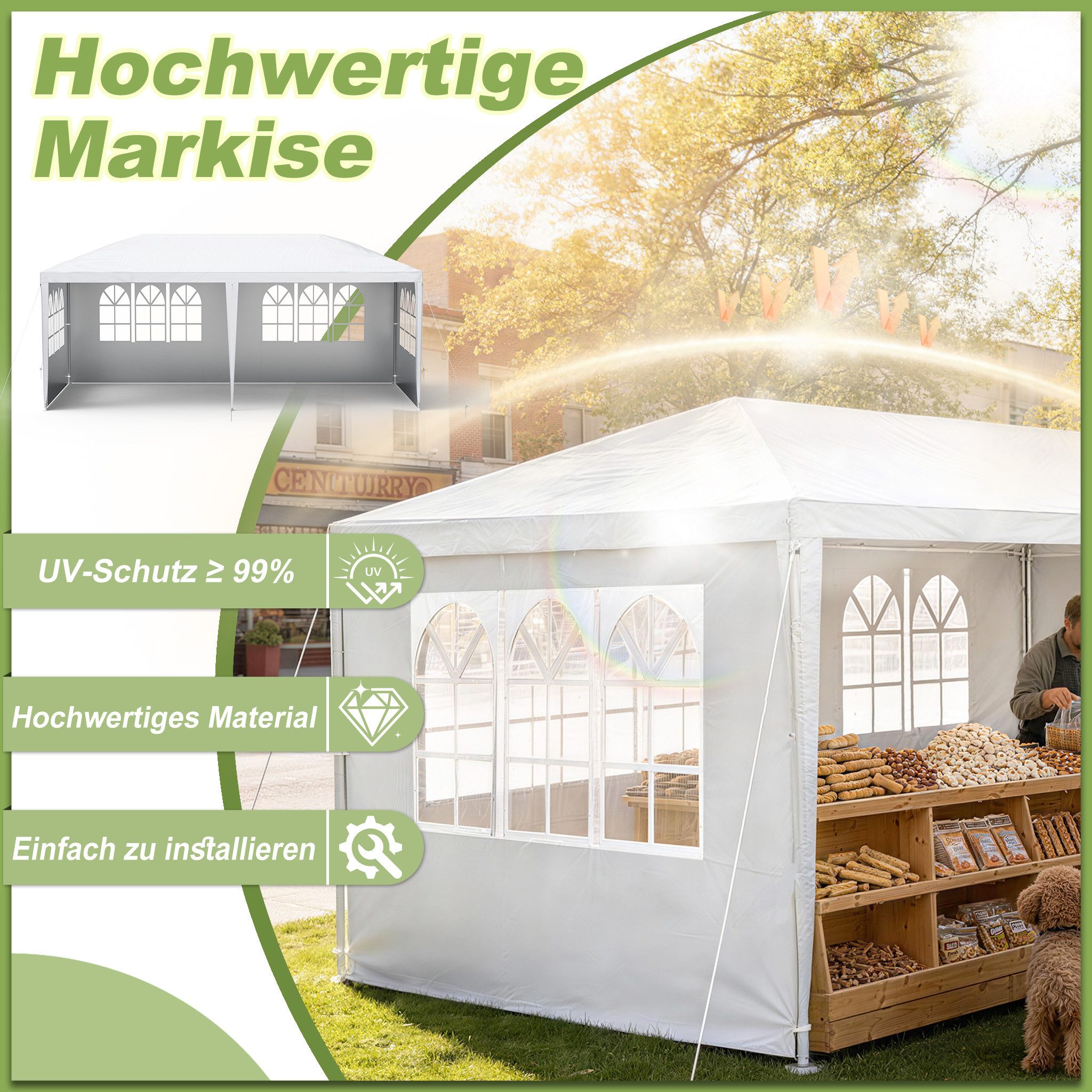 FIVMEN Pavillon Gartenpavillon Partyzelt 3x3/3x6/3x9m Festzelt Bierzelt, mit Seitenwänden Fenster Outdoor Gartenzelt für Party – Bild 4 von 5