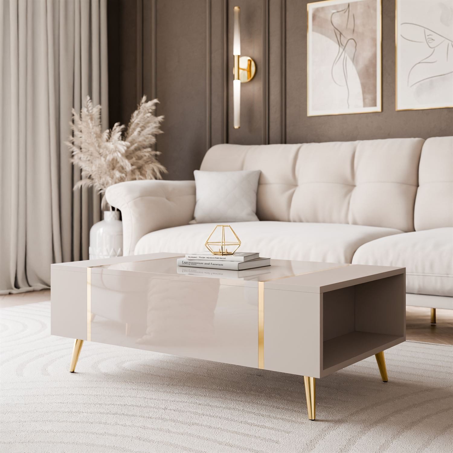 ALLHOUSE24 Couchtisch DIAMANT GOLD Sofatisch Hochglanz, Stauraum, goldene B günstig online kaufen