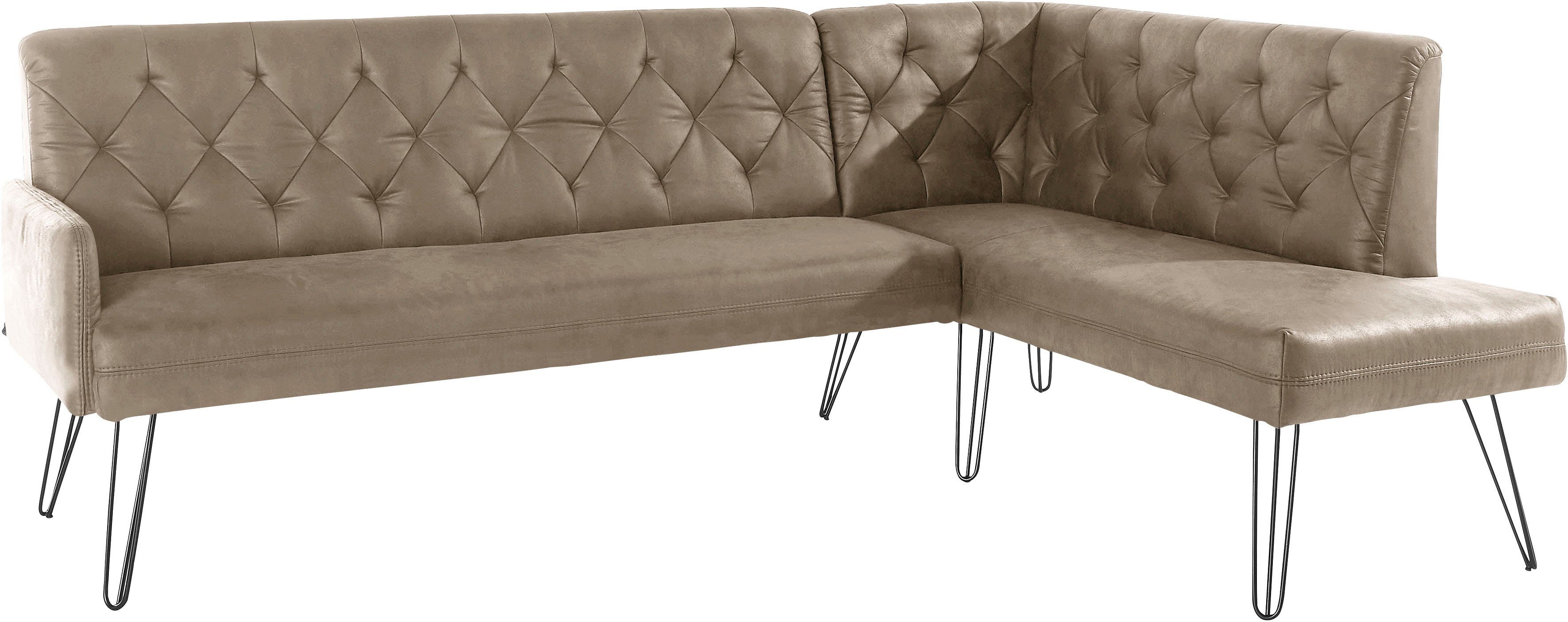 exxpo - sofa fashion Eckbank Doppio, Chesterfield Optik, komfortabel und bequem, hohe Designfüße, Frei im Raum stellbar
