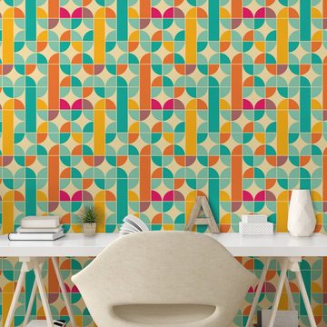 Abakuhaus Vinyltapete selbstklebendes Wohnzimmer Küchenakzent, Retro Funky Mosaic Forms