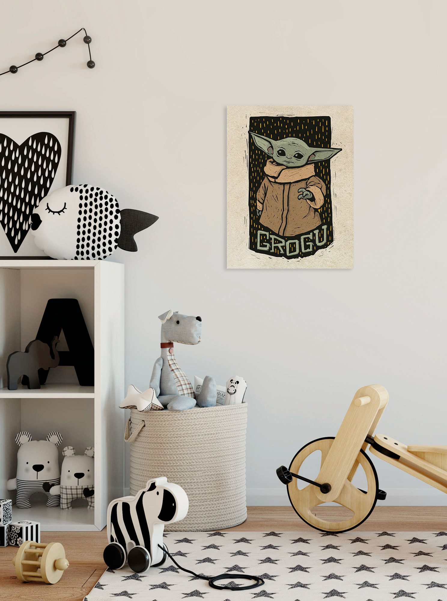 Komar Leinwandbild Star Wars The Mandalorian Grogu Lino-Cut, Disney (1 St), 30 x 40 cm (Breite x Höhe) - Kinderzimmer, Dekoration